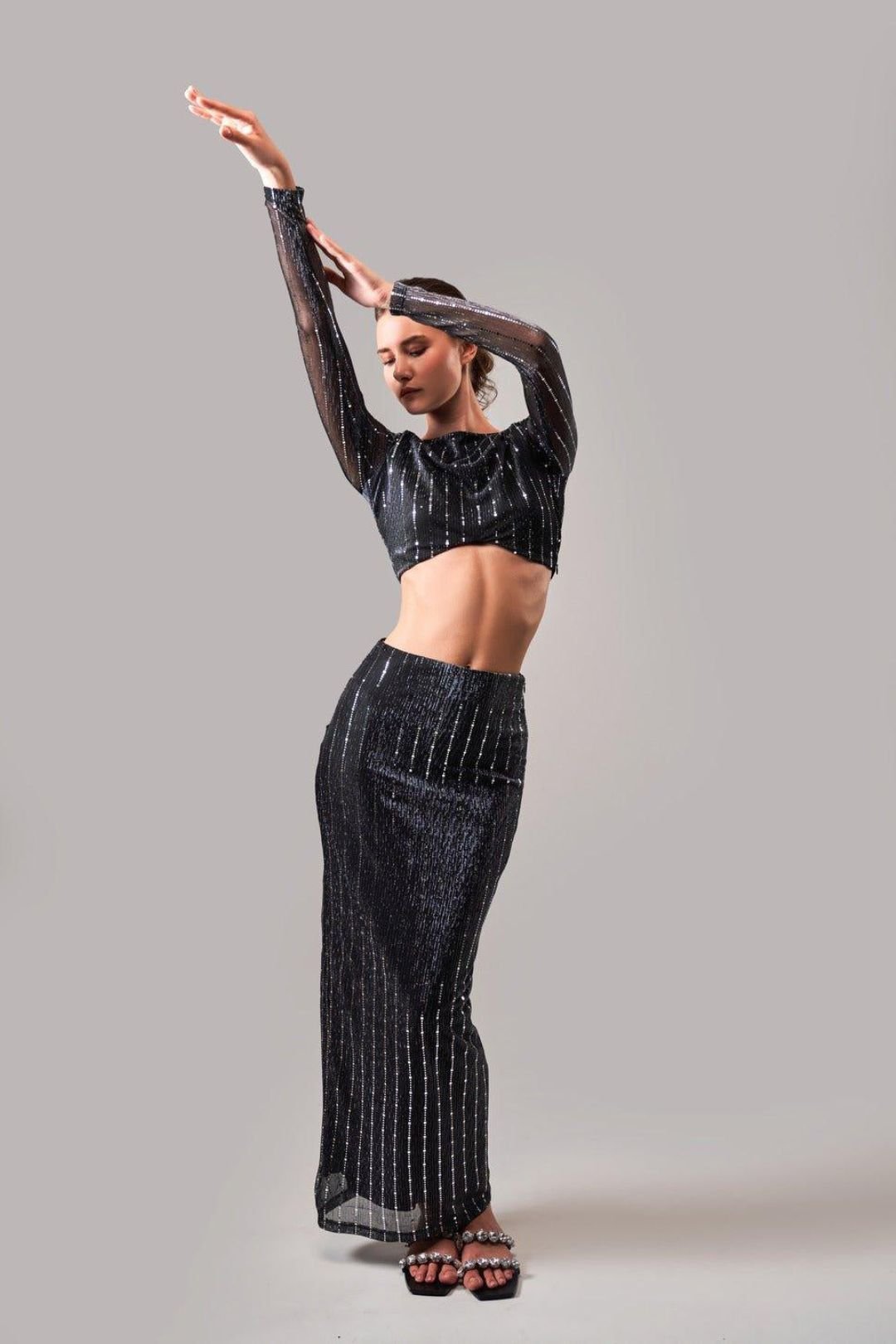 BLACK SHIMMER TULLE TOP AND SKIRT CO - ORD SET - Sotbella