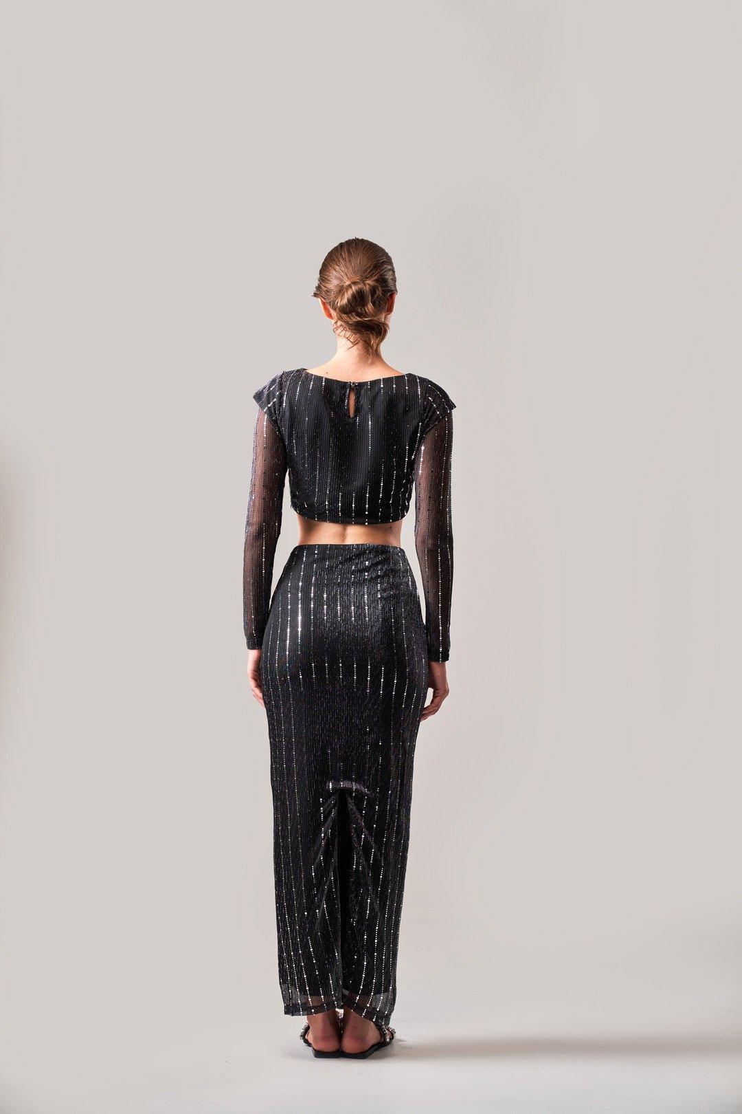 BLACK SHIMMER TULLE TOP AND SKIRT CO-ORD SET - Sotbella