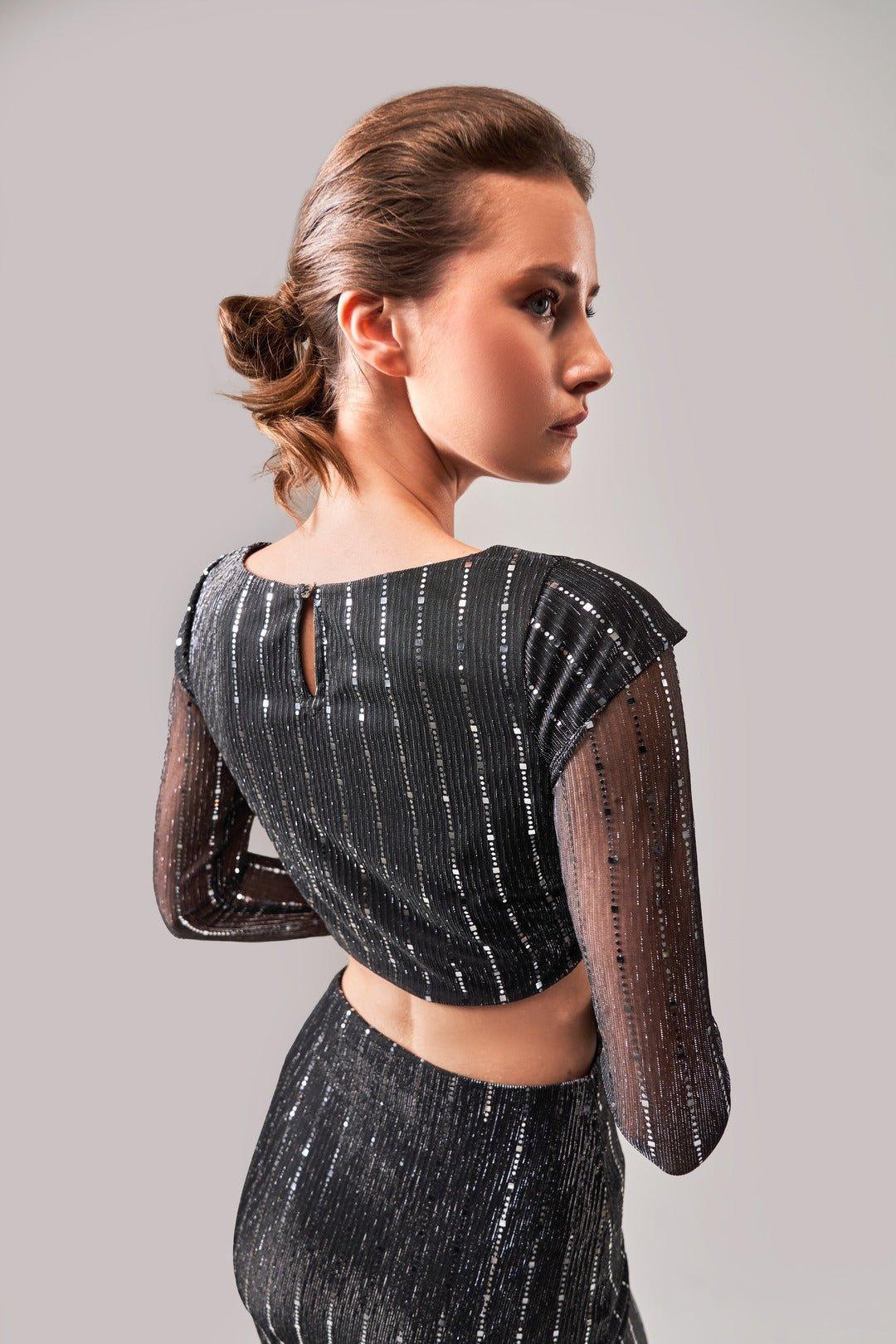 BLACK SHIMMER TULLE TOP AND SKIRT CO-ORD SET - Sotbella