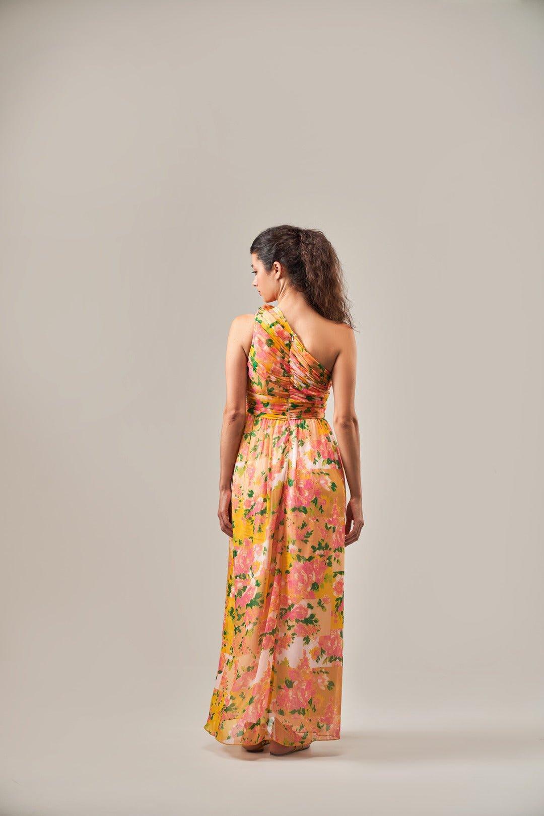 BLOOMINGDALE ROSE DETAIL ONE SHOULDER MAXI DRESS - Sotbella