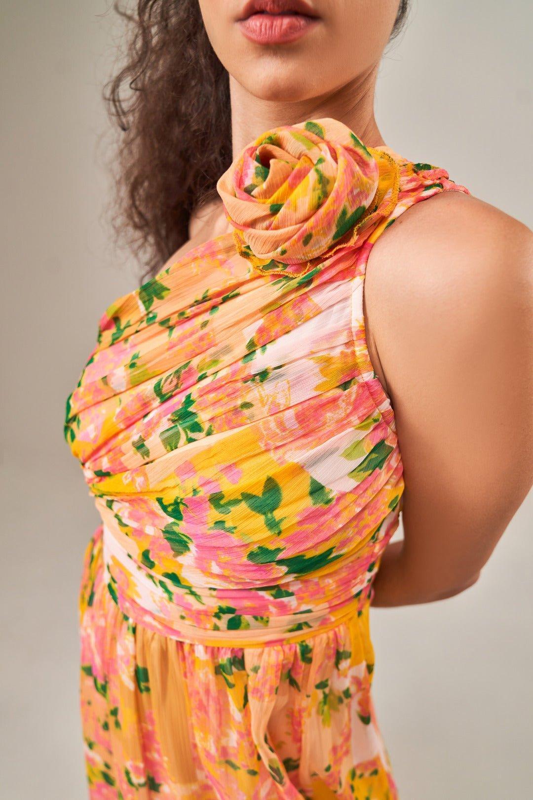 BLOOMINGDALE ROSE DETAIL ONE SHOULDER MAXI DRESS - Sotbella