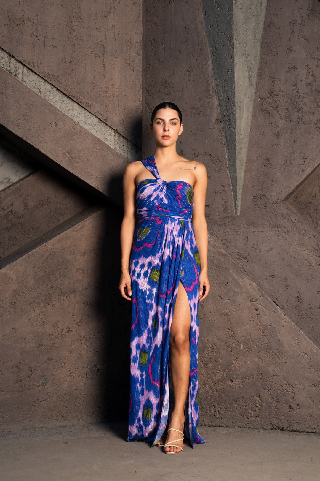 BLUE PRINTED LUREX DRESS - Sotbella