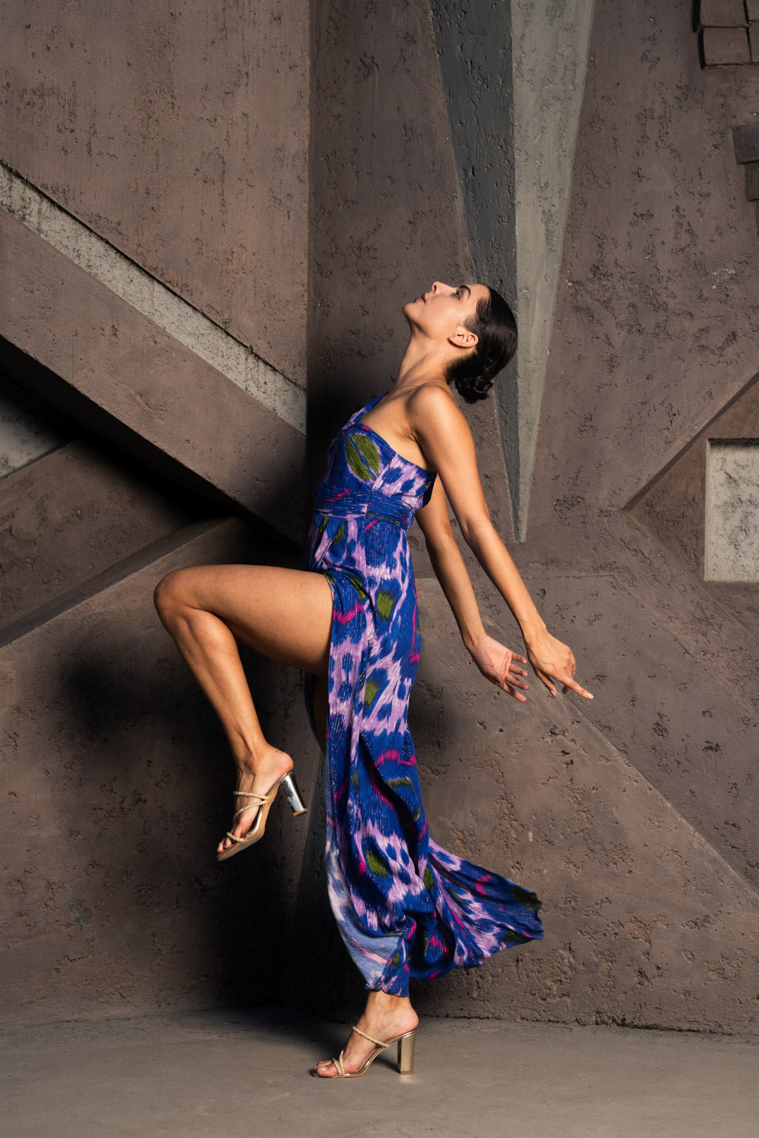 BLUE PRINTED LUREX DRESS - Sotbella