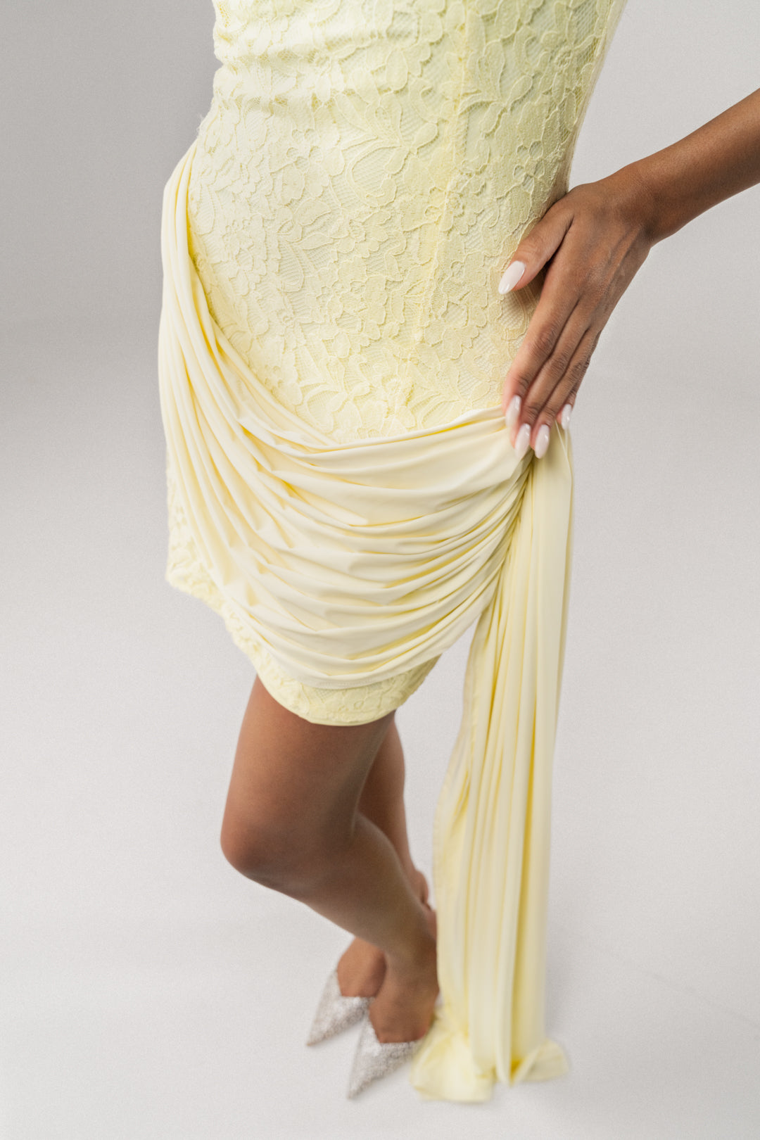 SUNLIT BUTTER YELLOW LACE MINI DRESS