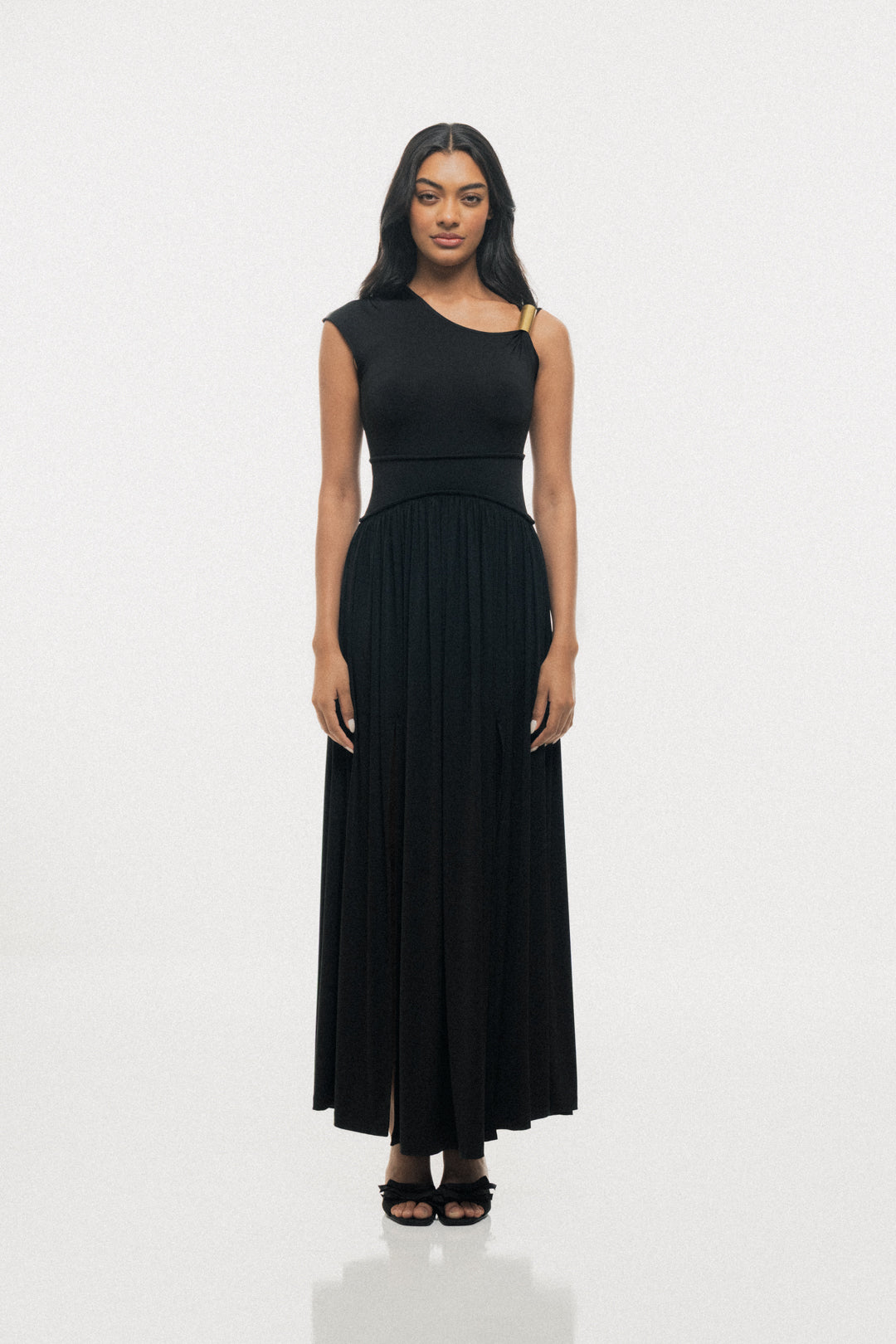 ONE-SHOULDER PLEATED MAXI DRESS