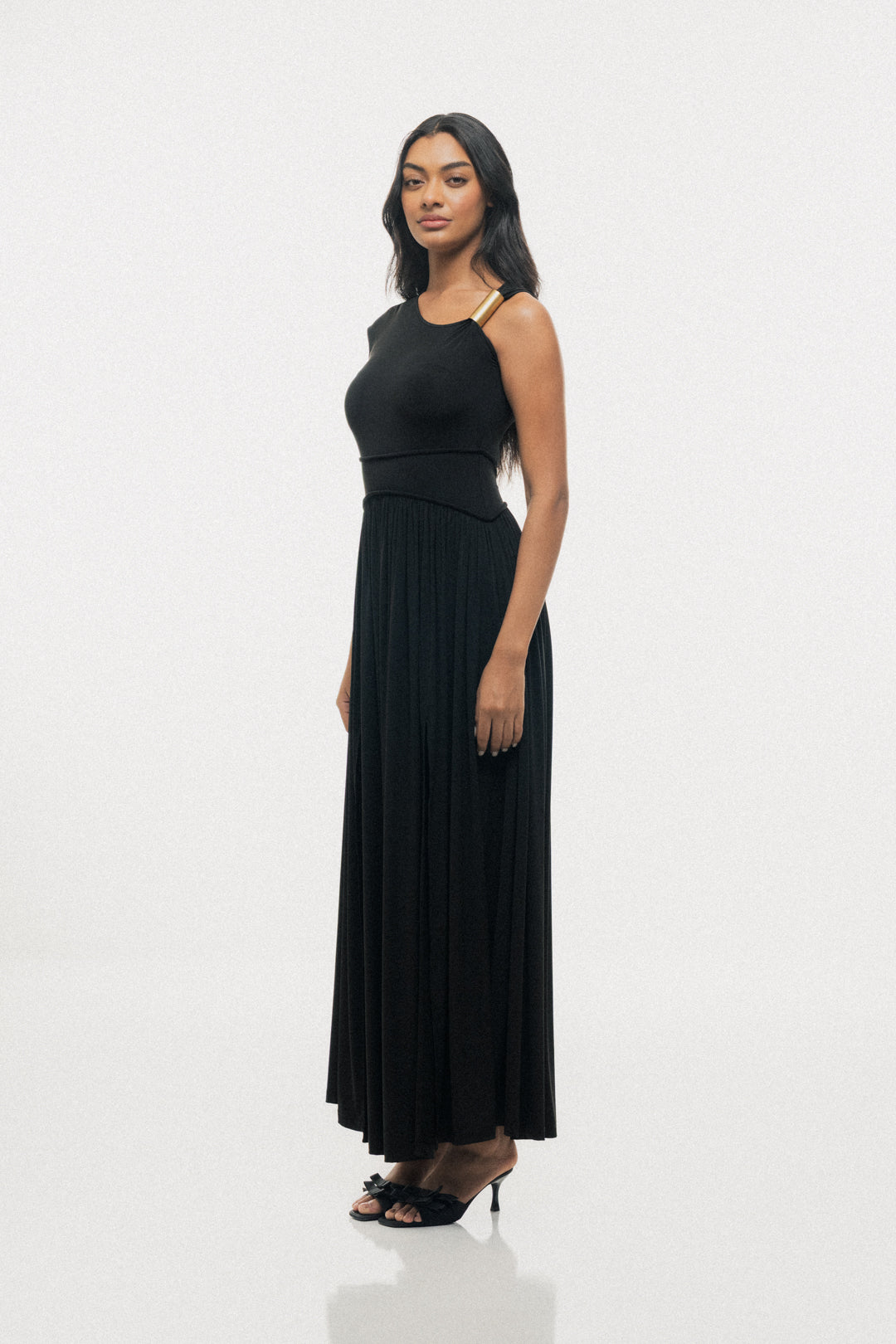 ONE-SHOULDER PLEATED MAXI DRESS