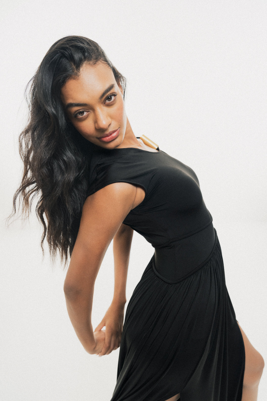 ONE-SHOULDER PLEATED MAXI DRESS