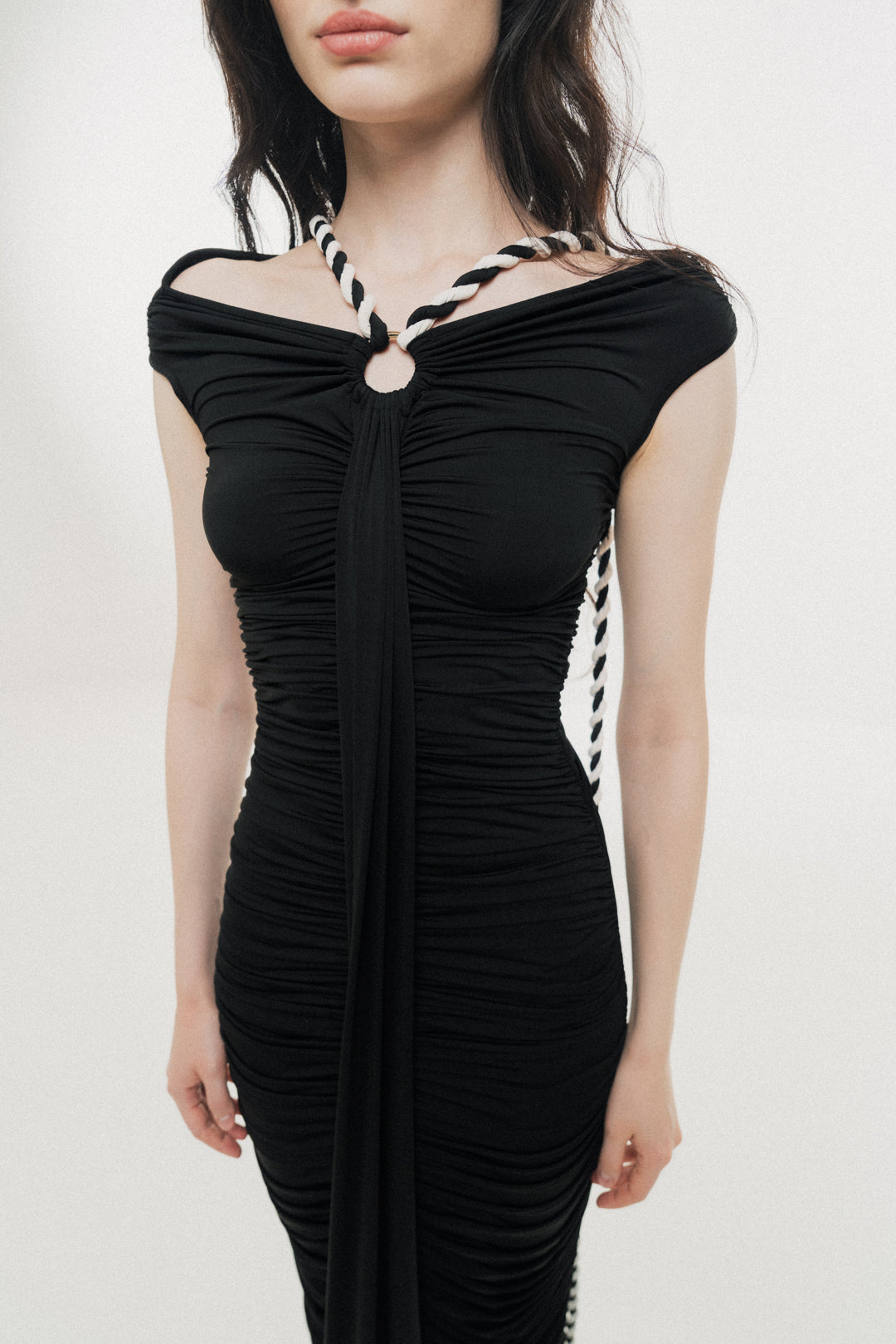 OFF-SHOULDER MAXI DRESS WITH ROPE & RING DETAIL