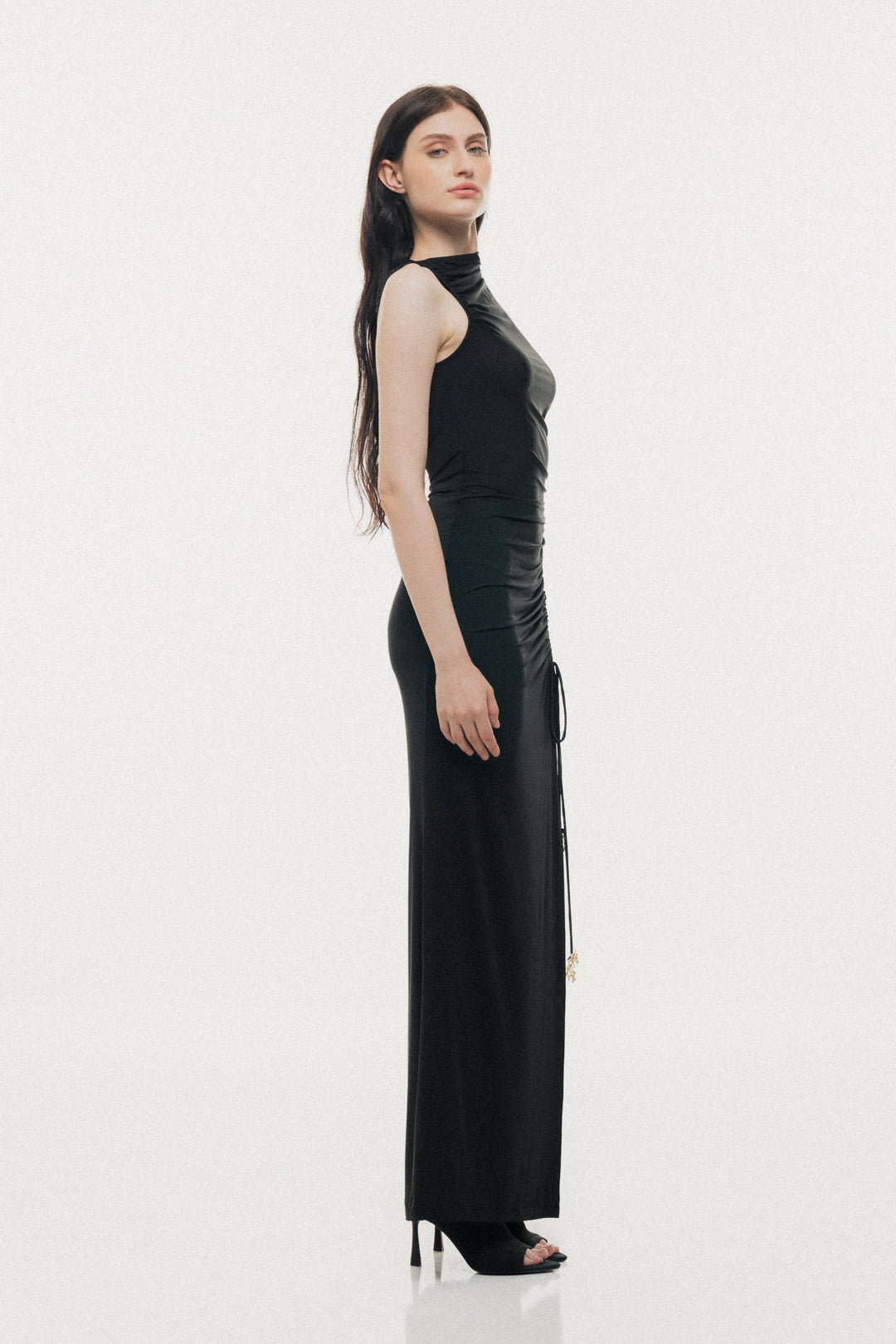BLACK MAXI DRESS WITH GOLDEN MOON DETAILS
