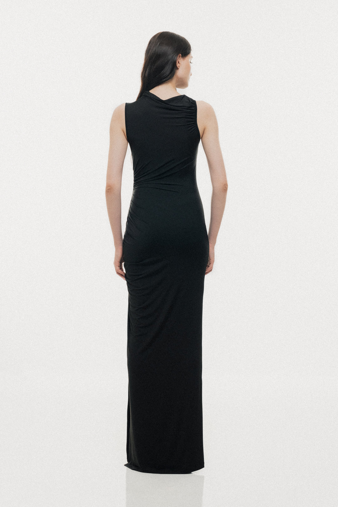 BLACK MAXI DRESS WITH GOLDEN MOON DETAILS