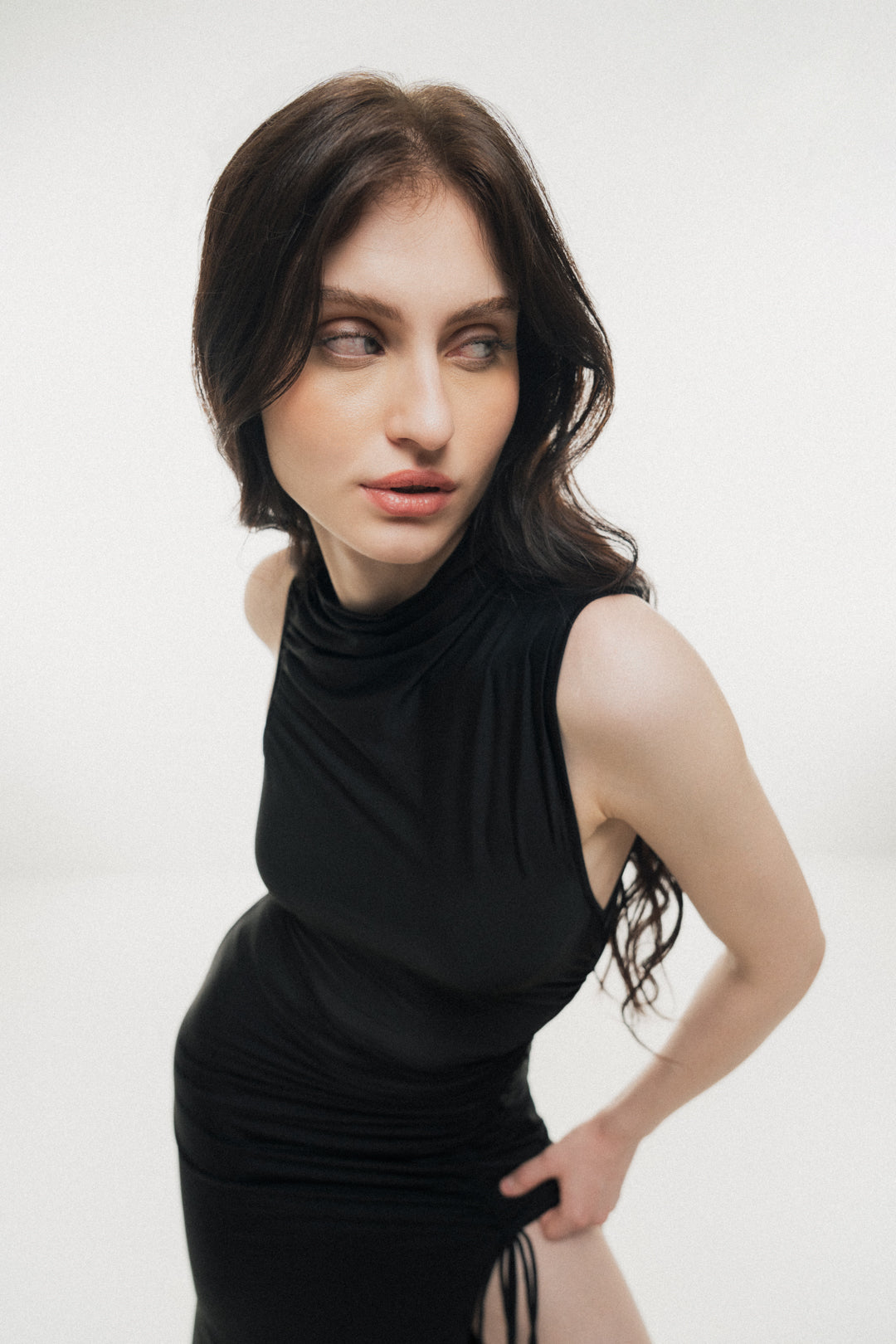 BLACK MAXI DRESS WITH GOLDEN MOON DETAILS