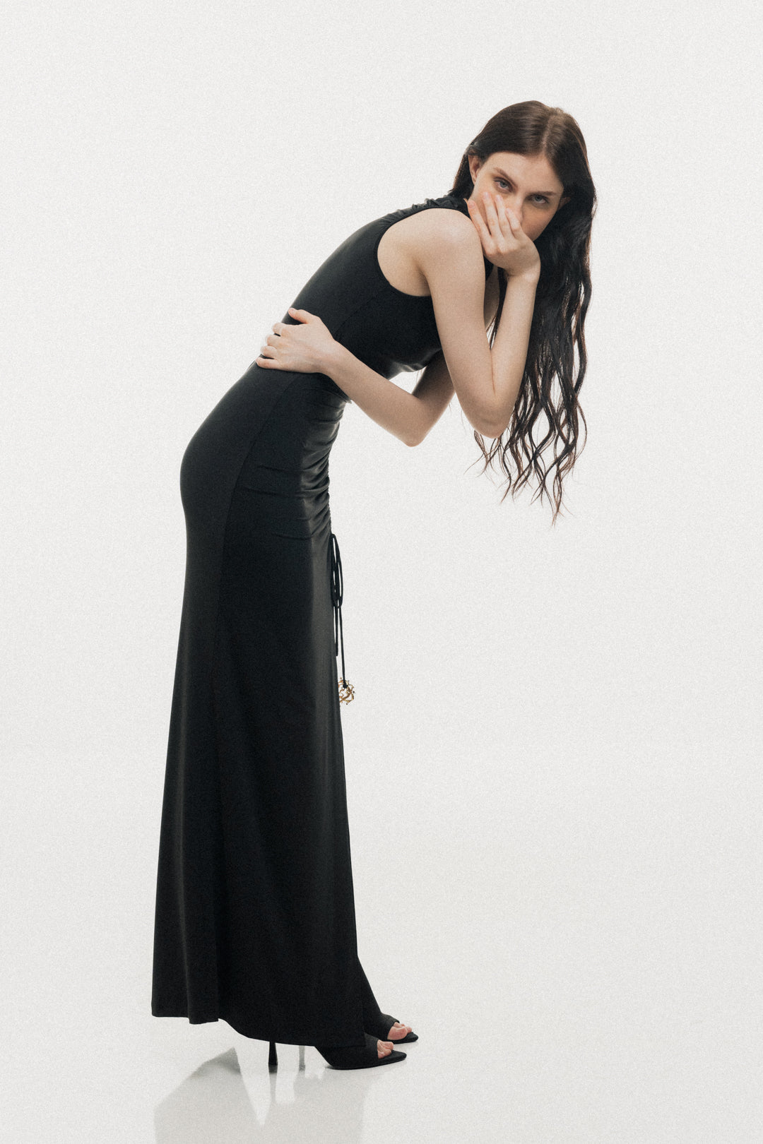 BLACK MAXI DRESS WITH GOLDEN MOON DETAILS