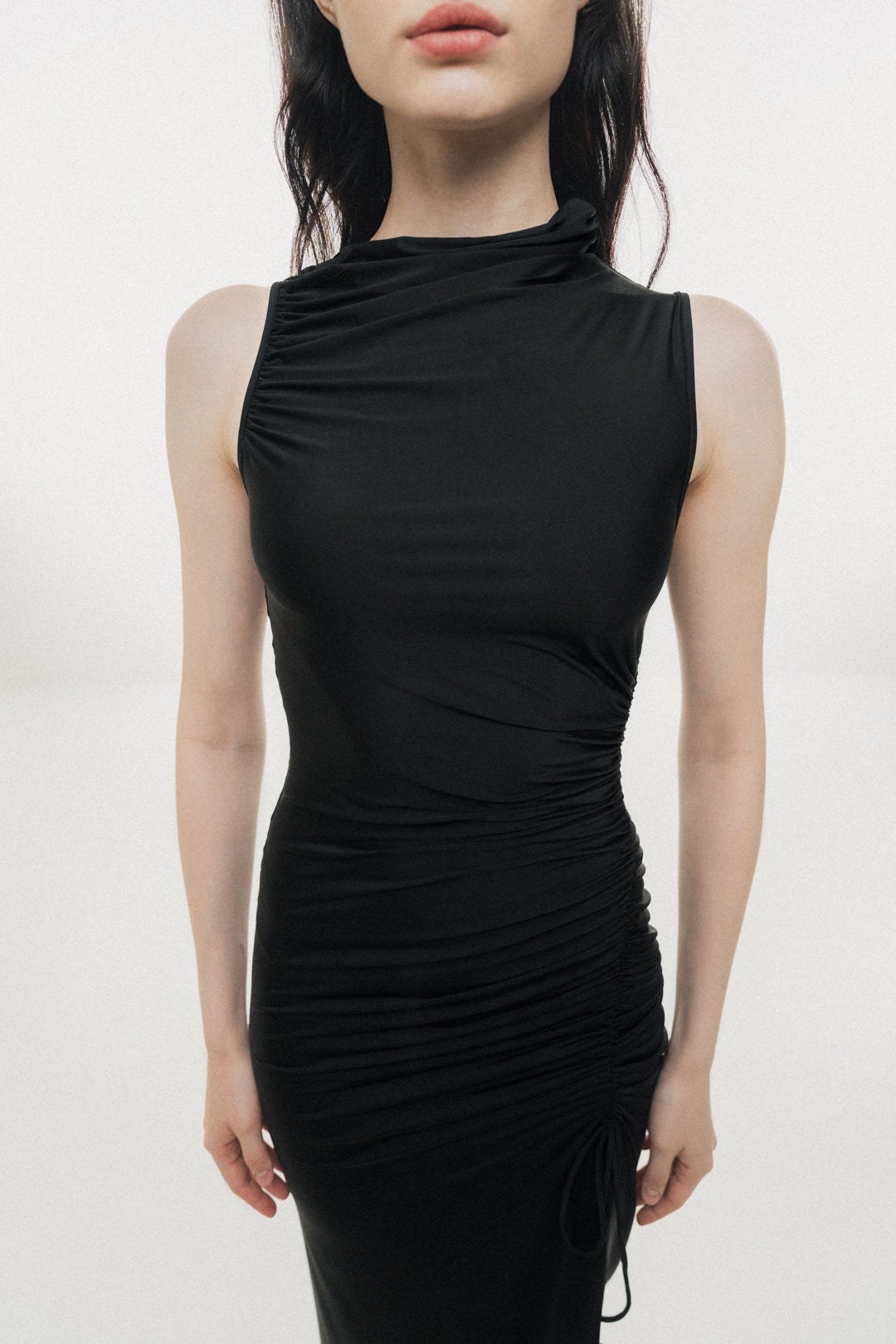 BLACK MAXI DRESS WITH GOLDEN MOON DETAILS