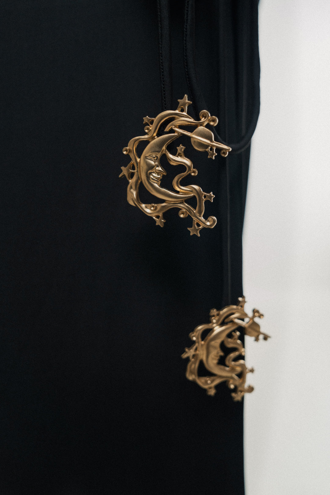 BLACK MAXI DRESS WITH GOLDEN MOON DETAILS