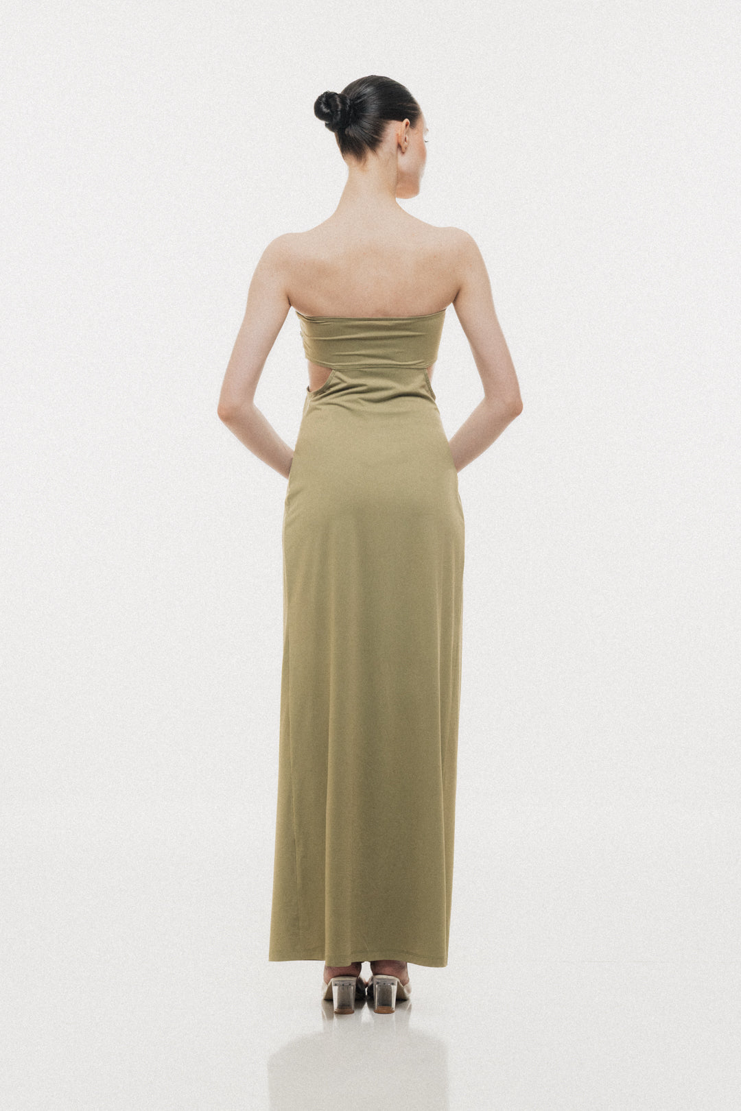SAGE GREEN STRAPLESS EMBELLISHED MAXI DRESS