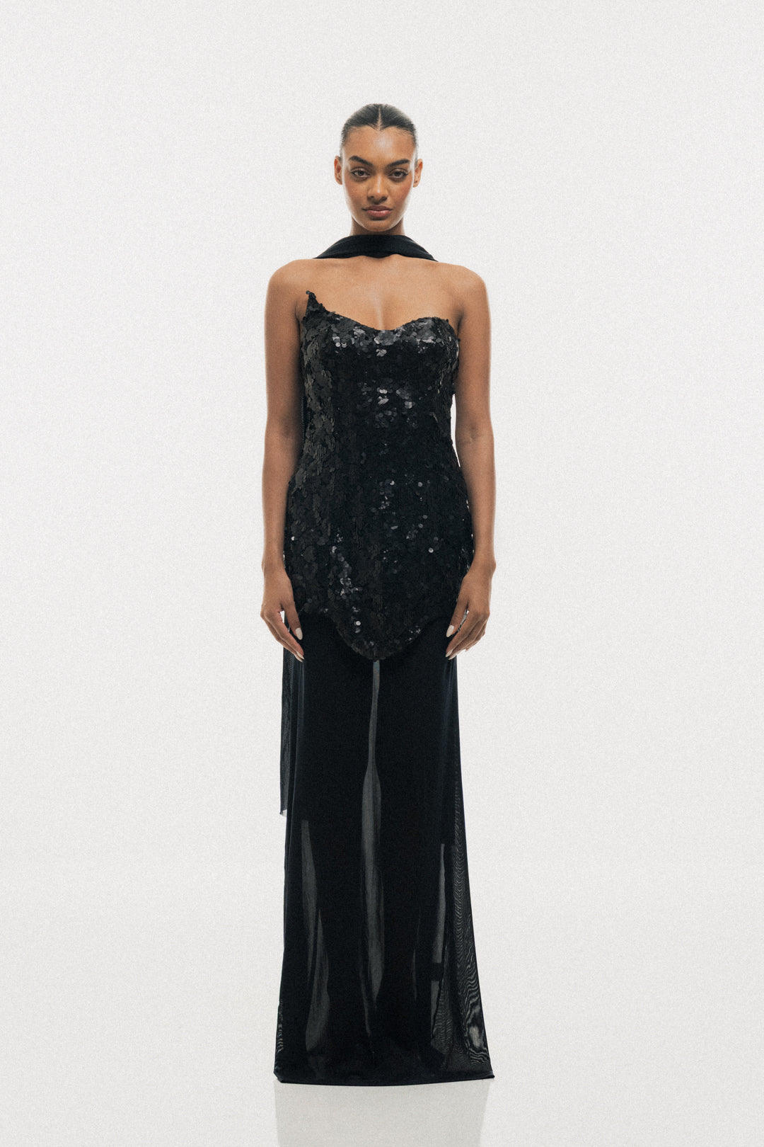 MIDNIGHT BLACK SEQUIN BODYCON MAXI DRESS