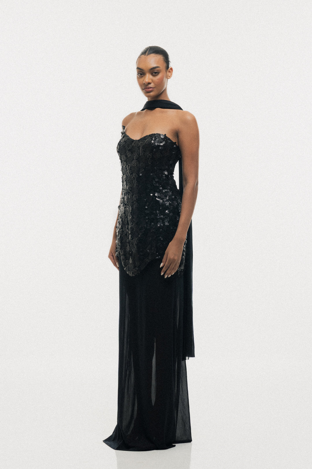 MIDNIGHT BLACK SEQUIN BODYCON MAXI DRESS