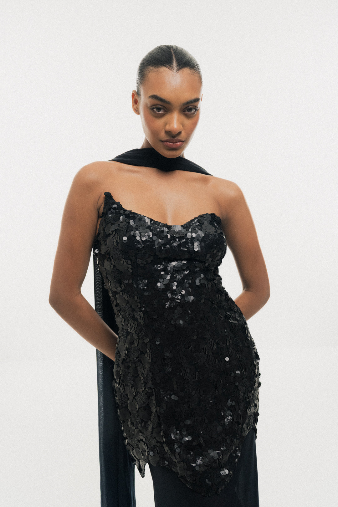 MIDNIGHT BLACK SEQUIN BODYCON MAXI DRESS