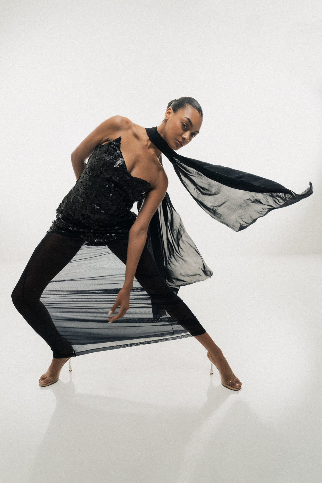 MIDNIGHT BLACK SEQUIN BODYCON MAXI DRESS