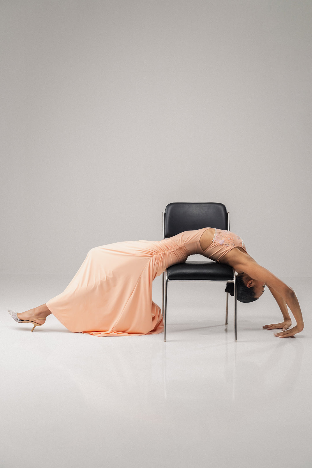 PEACH EMBELLISHED BODICE MAXI DRESS