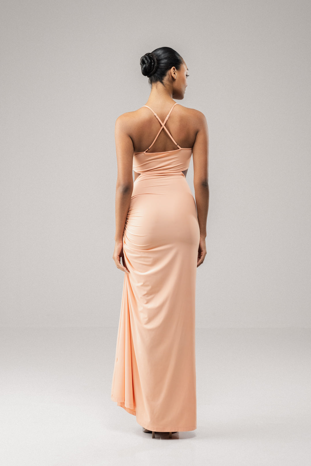 PEACH EMBELLISHED BODICE MAXI DRESS
