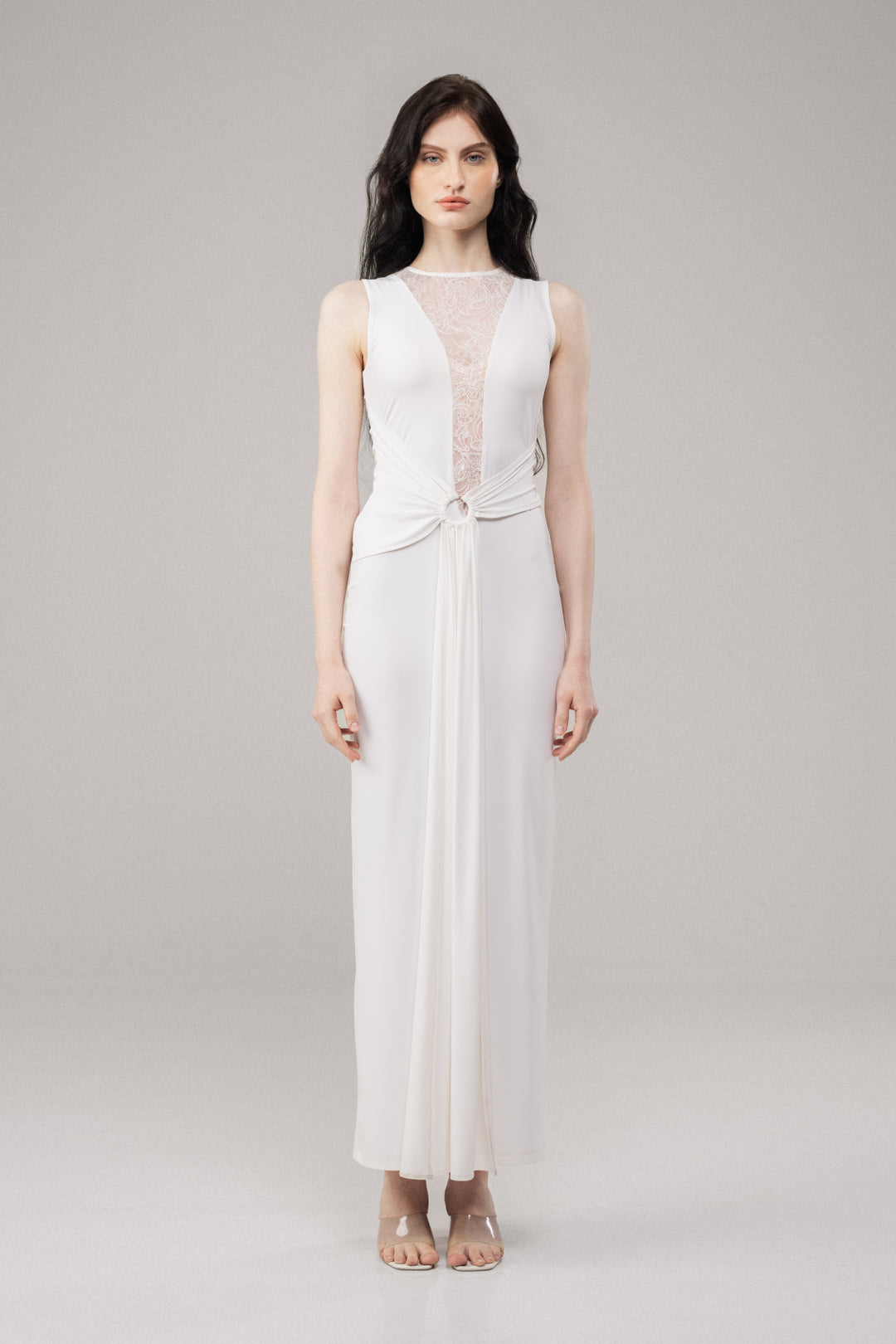 WHITE MESH PANEL BODYCON MAXI DRESS