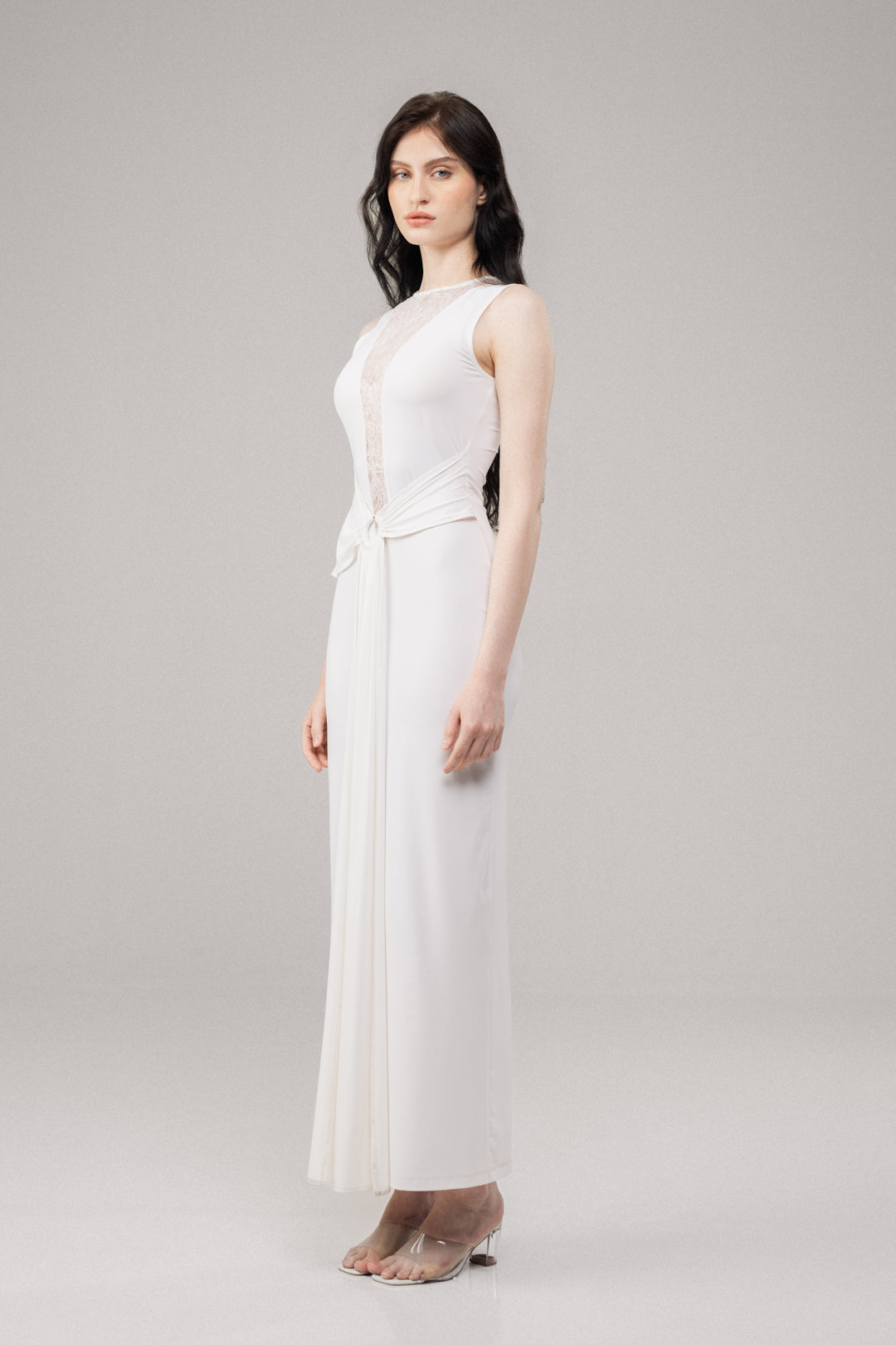 WHITE MESH PANEL BODYCON MAXI DRESS