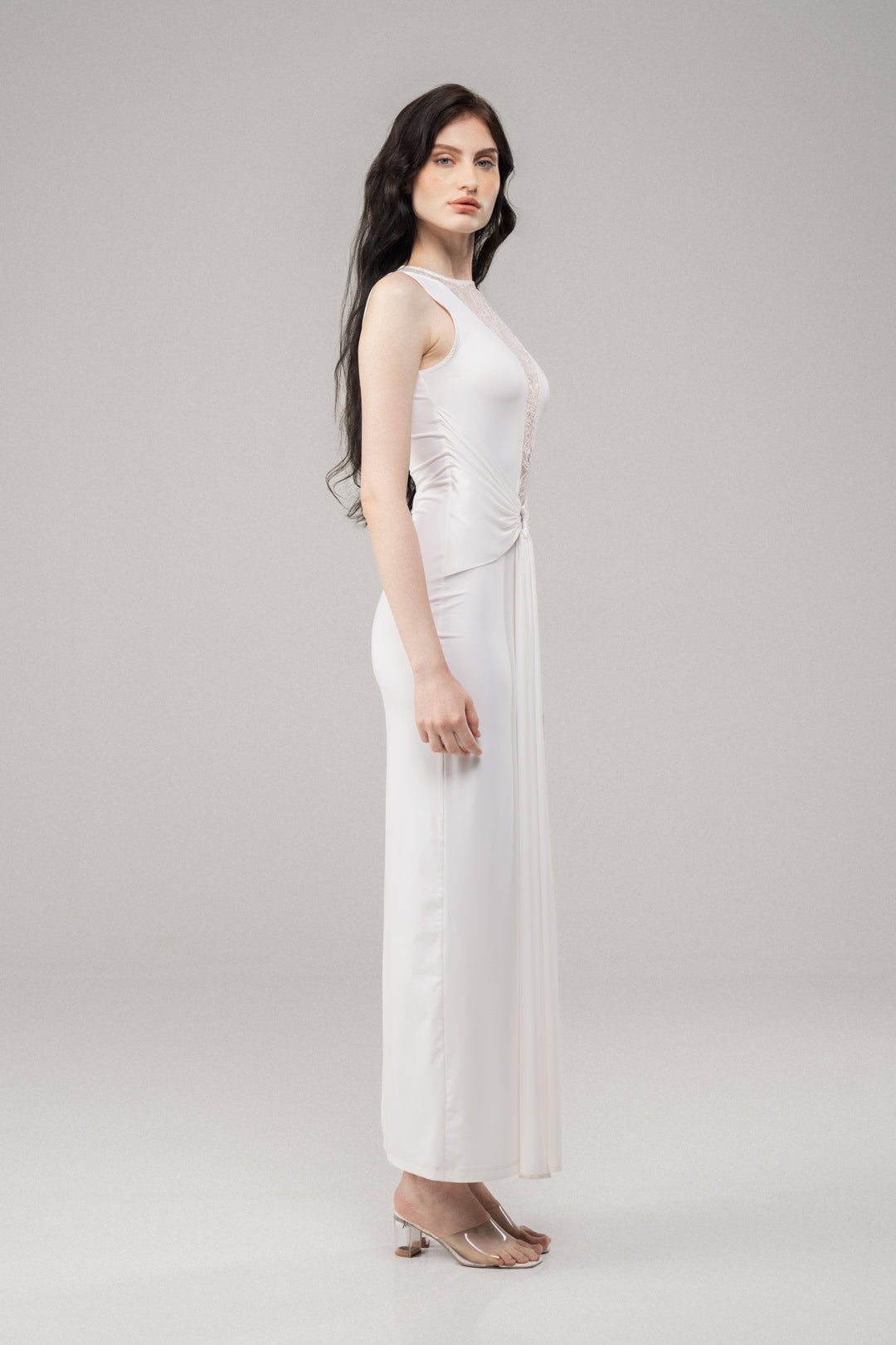 WHITE MESH PANEL BODYCON MAXI DRESS