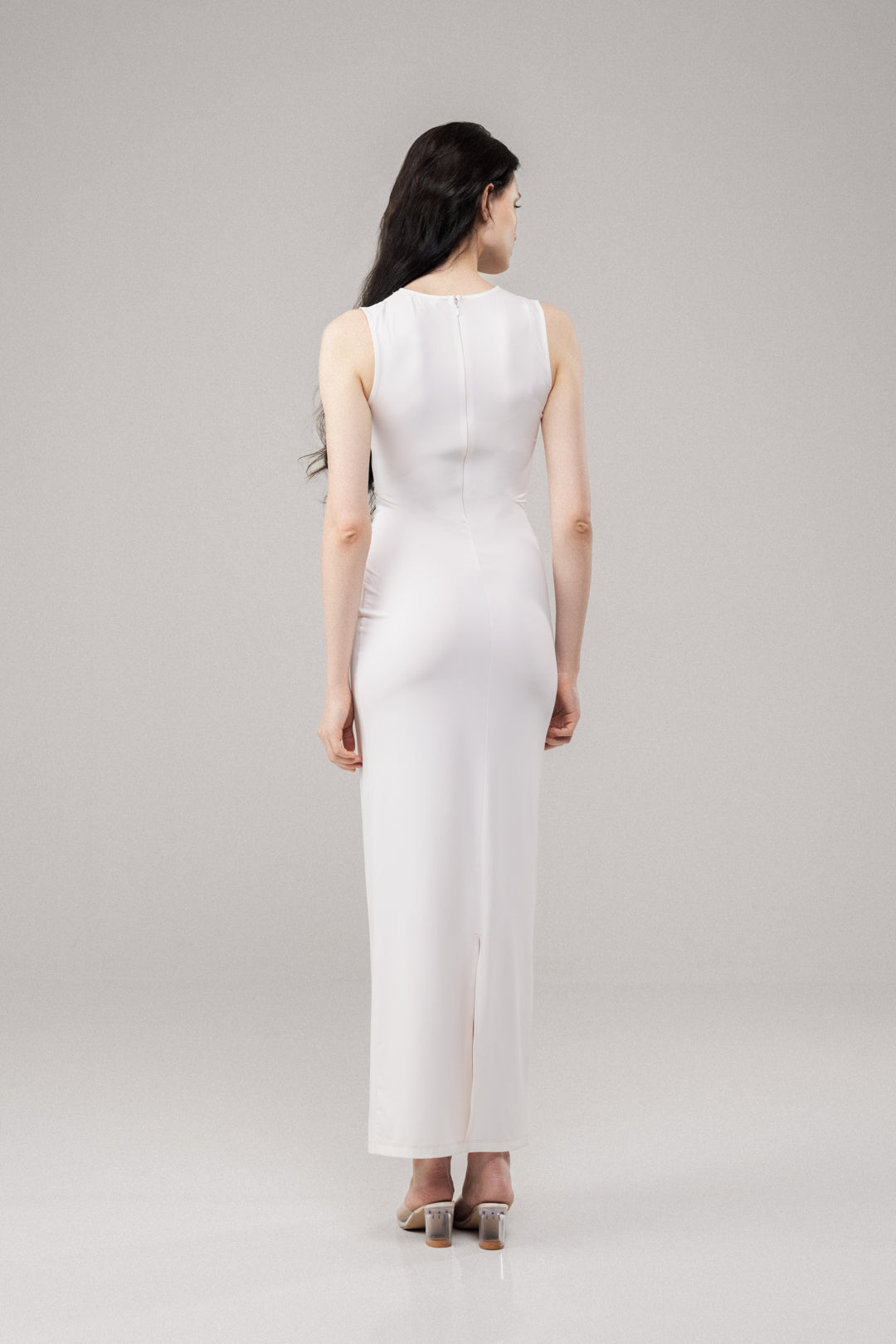 WHITE MESH PANEL BODYCON MAXI DRESS