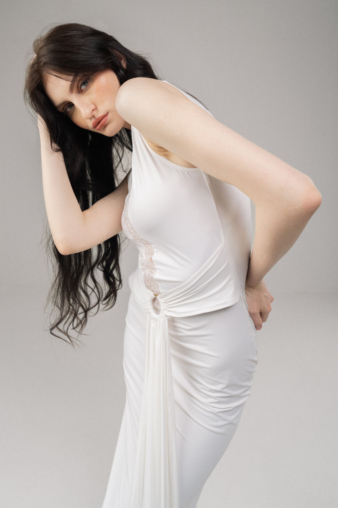 WHITE MESH PANEL BODYCON MAXI DRESS