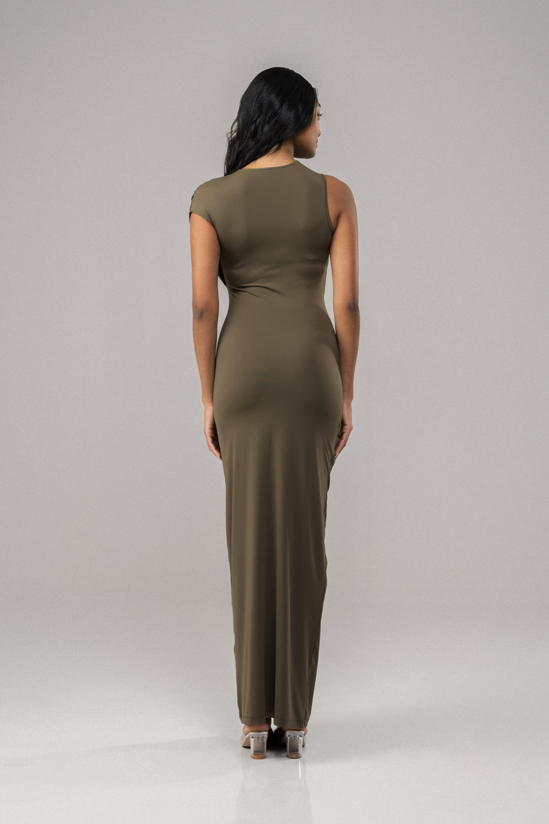 OLIVE GRACE CAP SLEEVE BODYCON MAXI DRESS