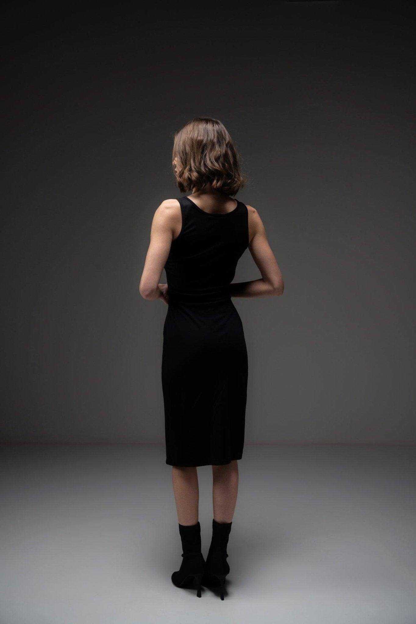 CASUAL BLACK SIDE SLIT DRESS - Sotbella