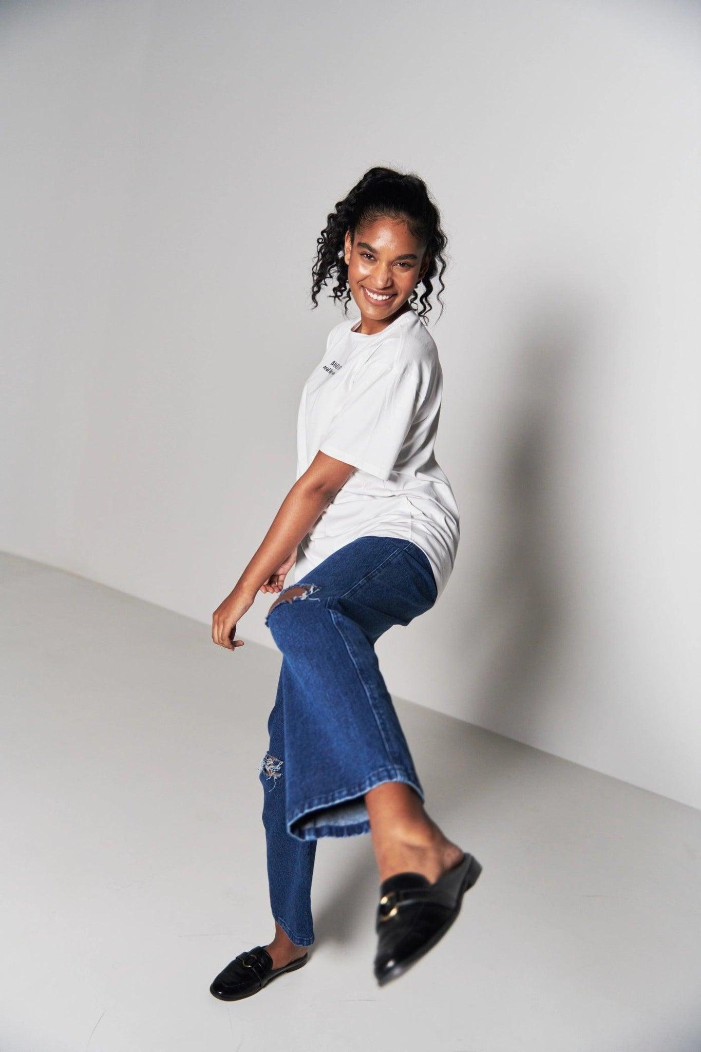 Classic White Tee And Ripped Denim Combo - Sotbella
