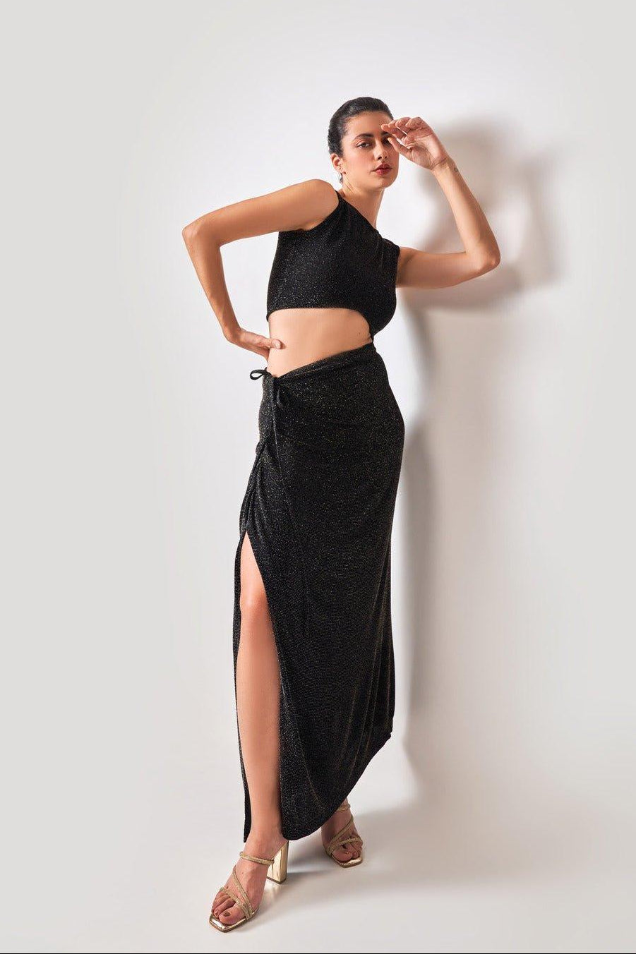 COCKTAIL BLACK SLIT SKIRT AND TOP CO-ORD SET - Sotbella