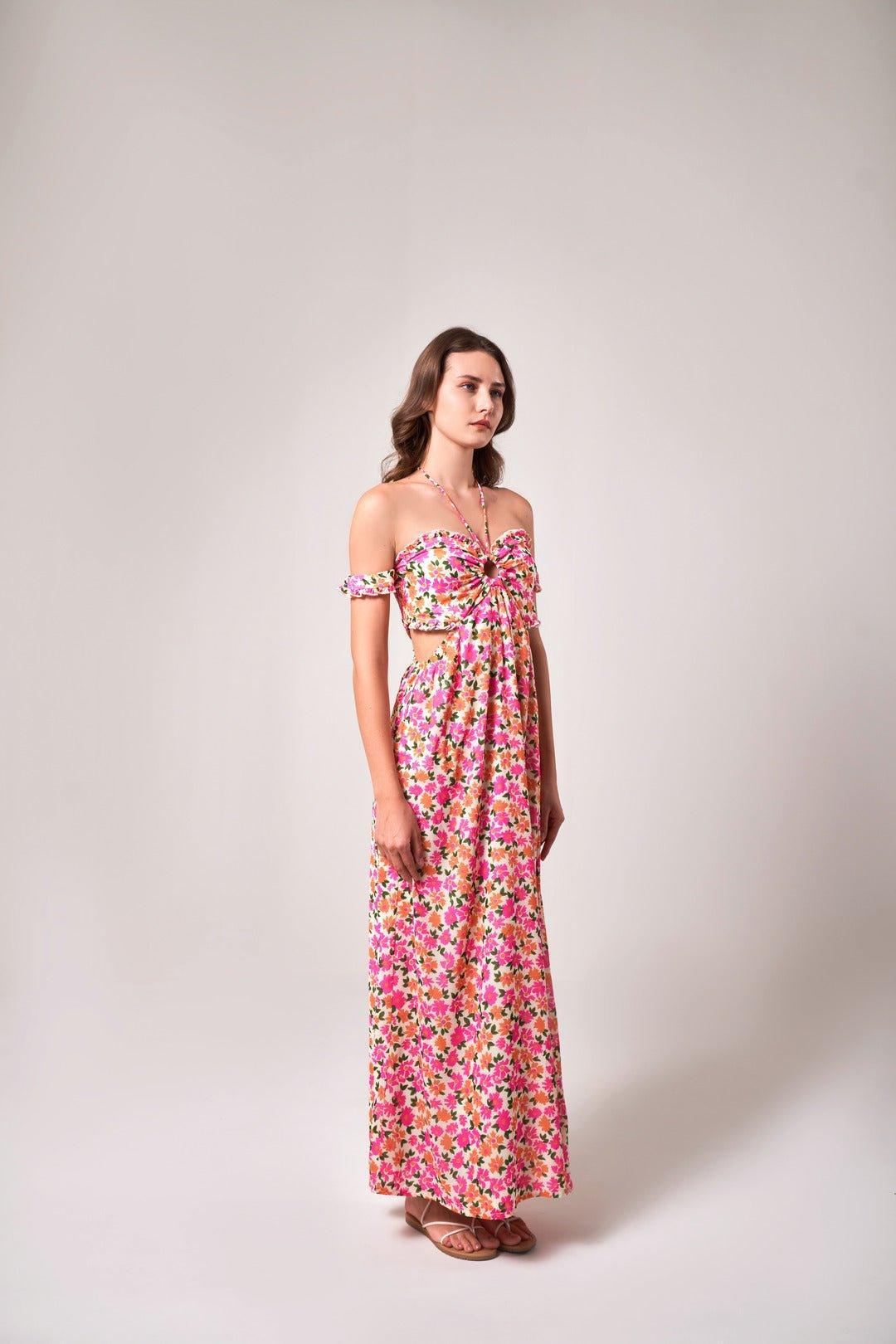 FLORAL CUT-OUT DETAIL MAXI DRESS - Sotbella