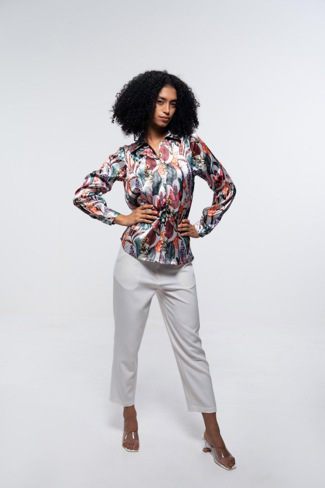 FLORAL SATIN LOOSE FIT SHIRT - Sotbella