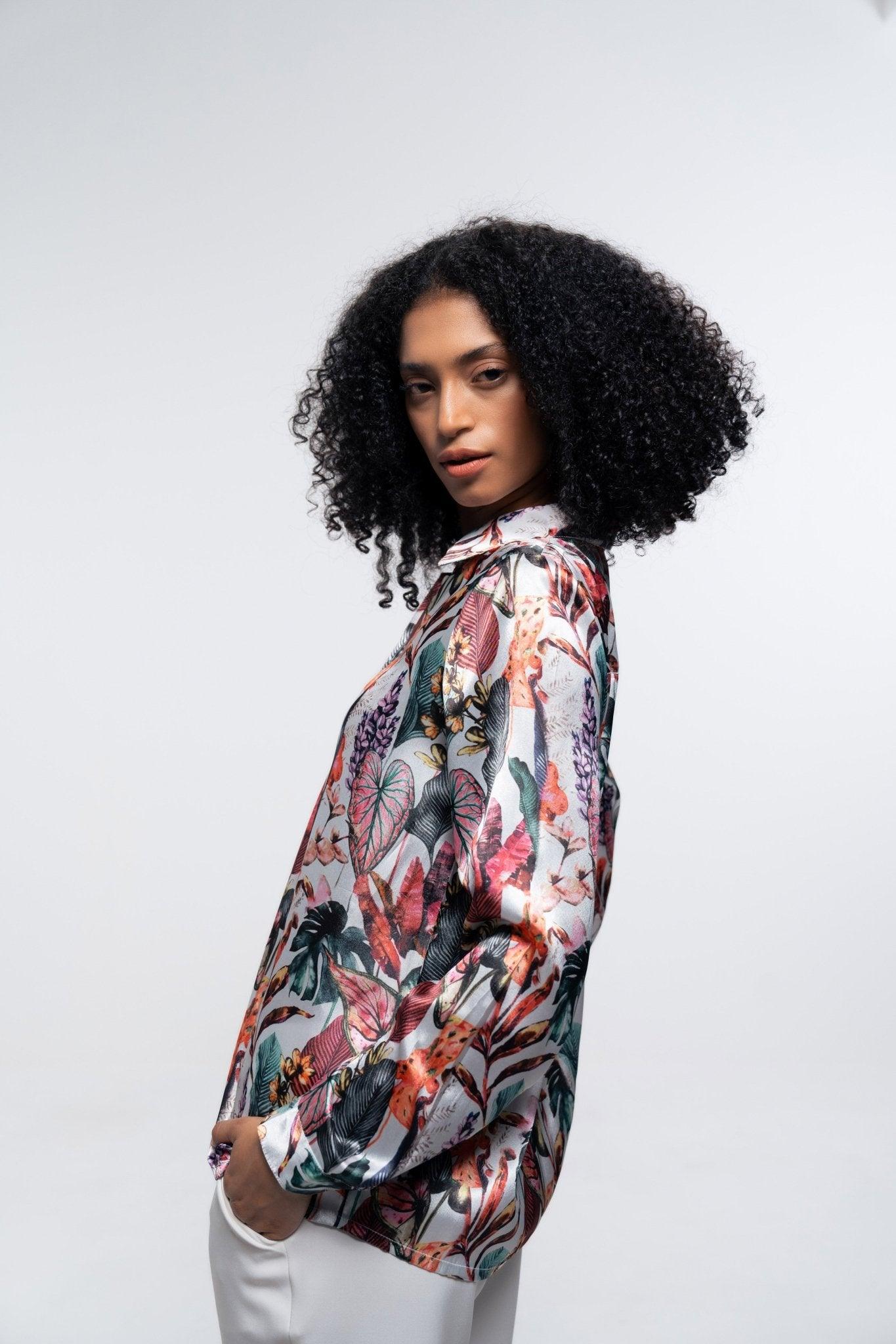 FLORAL SATIN LOOSE FIT SHIRT - Sotbella