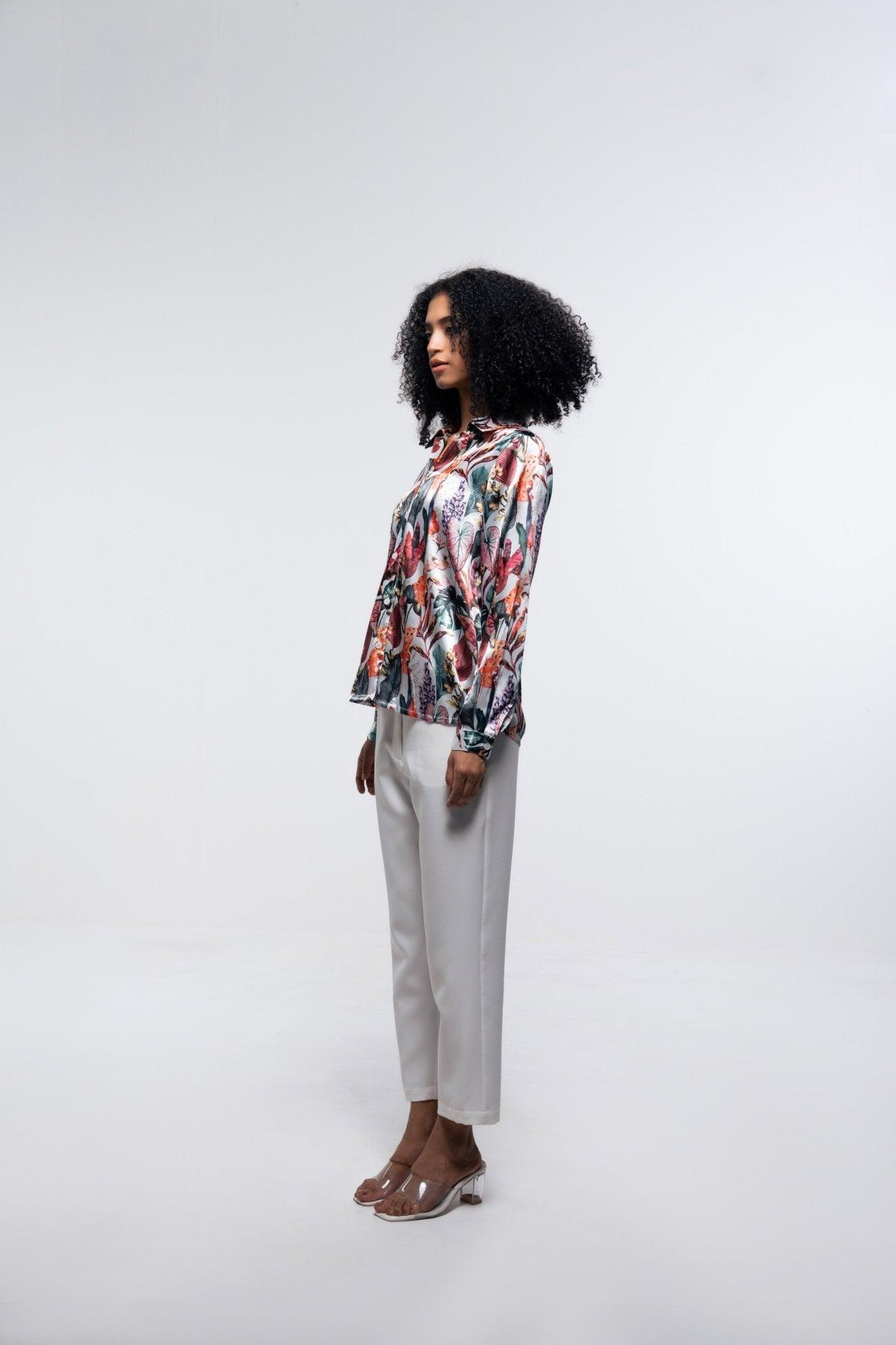 FLORAL SATIN LOOSE FIT SHIRT - Sotbella