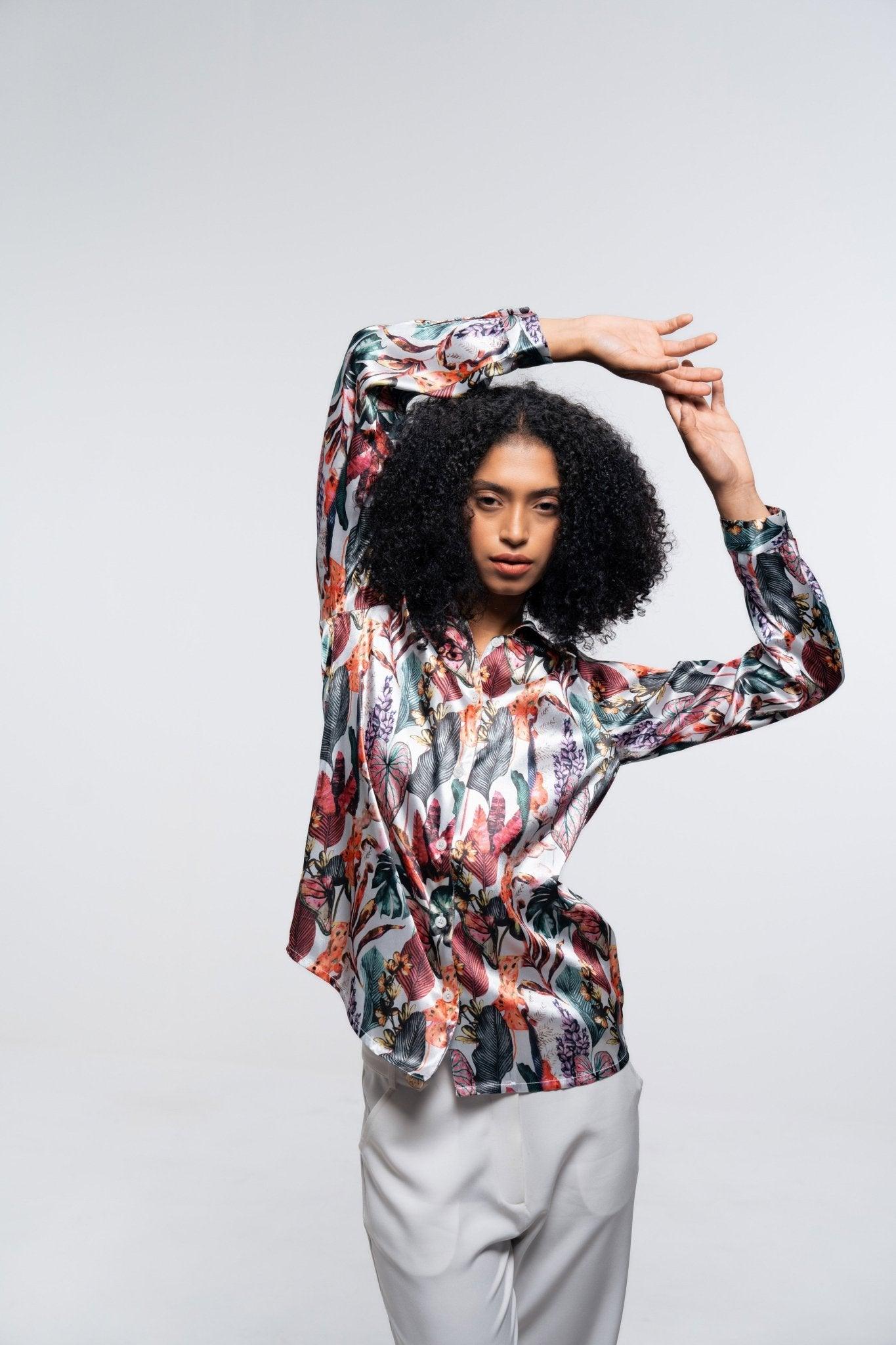 FLORAL SATIN LOOSE FIT SHIRT - Sotbella