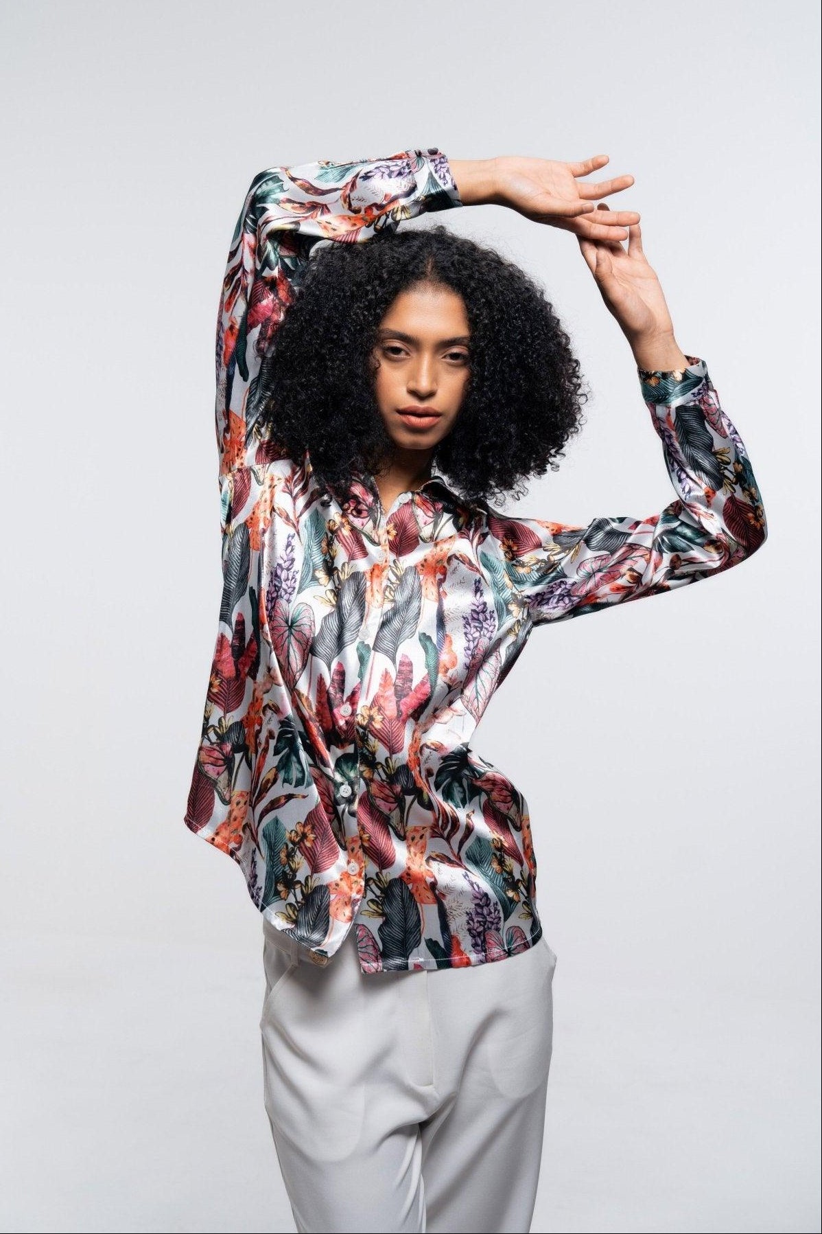 FLORAL SATIN LOOSE FIT SHIRT - Sotbella
