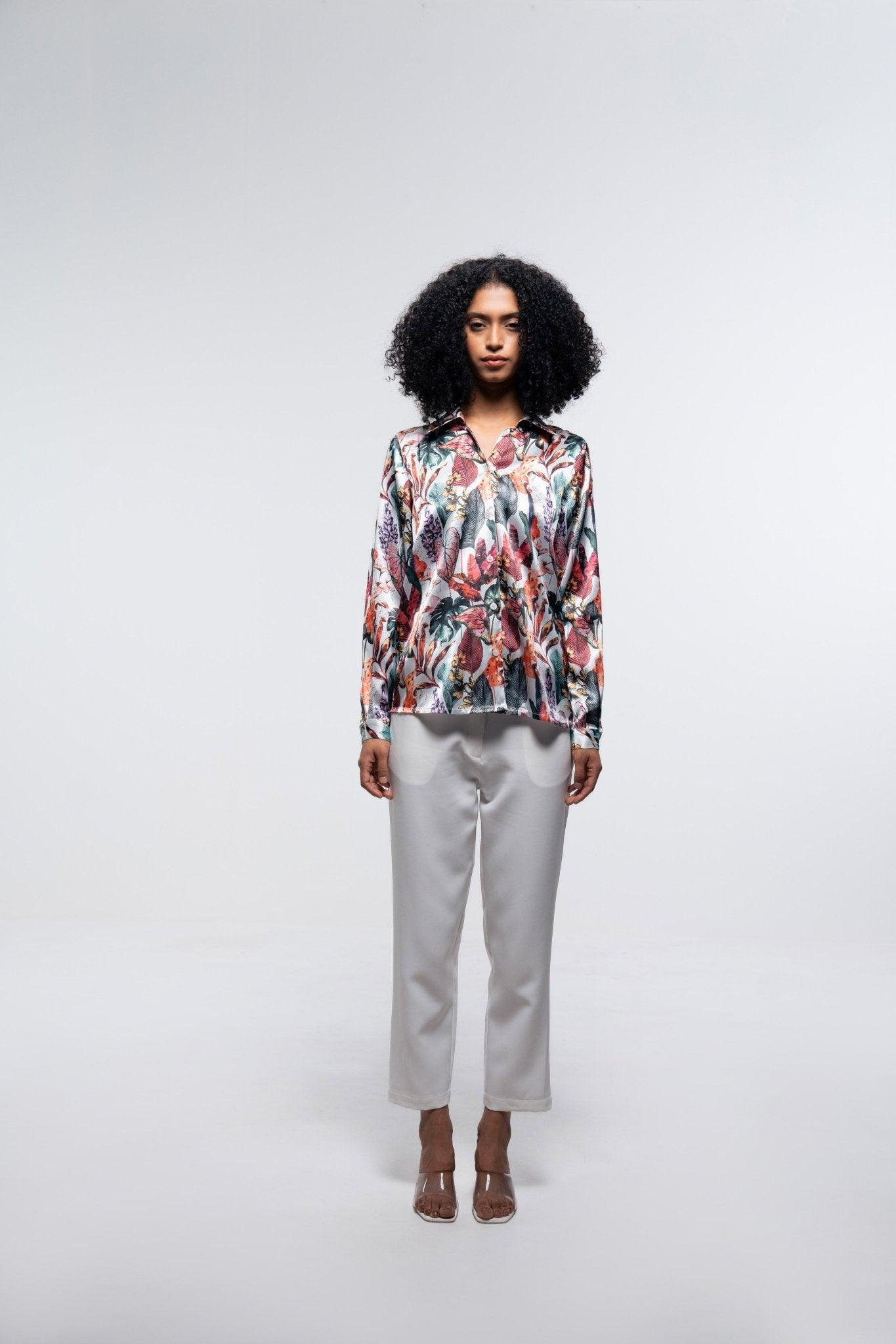FLORAL SATIN LOOSE FIT SHIRT - Sotbella