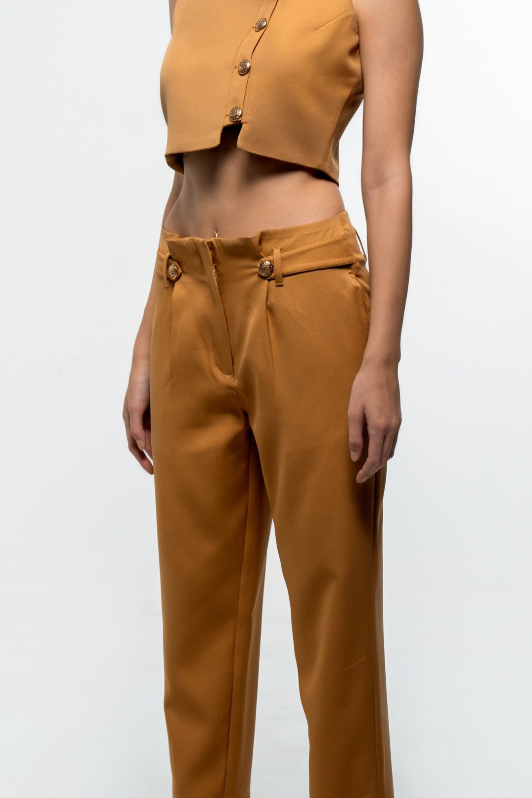 FORMAL TROUSER PANTS WITH MOCK WAIST BELT DETAIL - Sotbella
