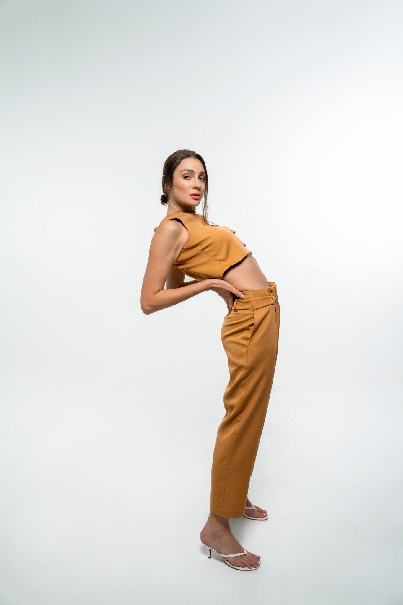 FORMAL TROUSER PANTS WITH MOCK WAIST BELT DETAIL - Sotbella