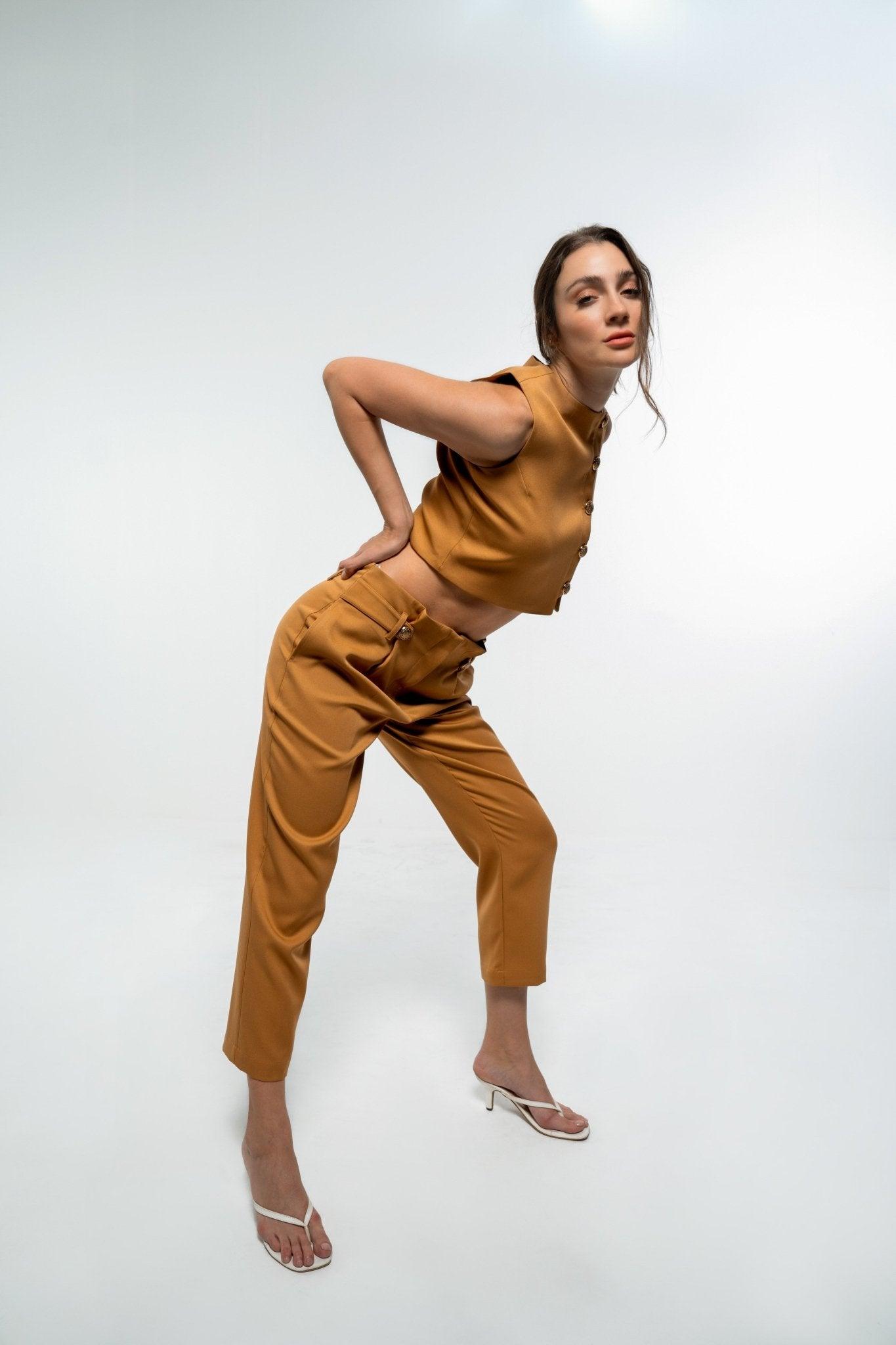 FORMAL TROUSER PANTS WITH MOCK WAIST BELT DETAIL - Sotbella