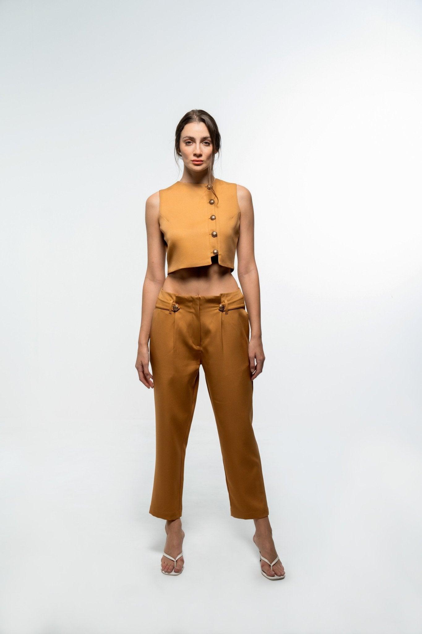 FORMAL TROUSER PANTS WITH MOCK WAIST BELT DETAIL - Sotbella