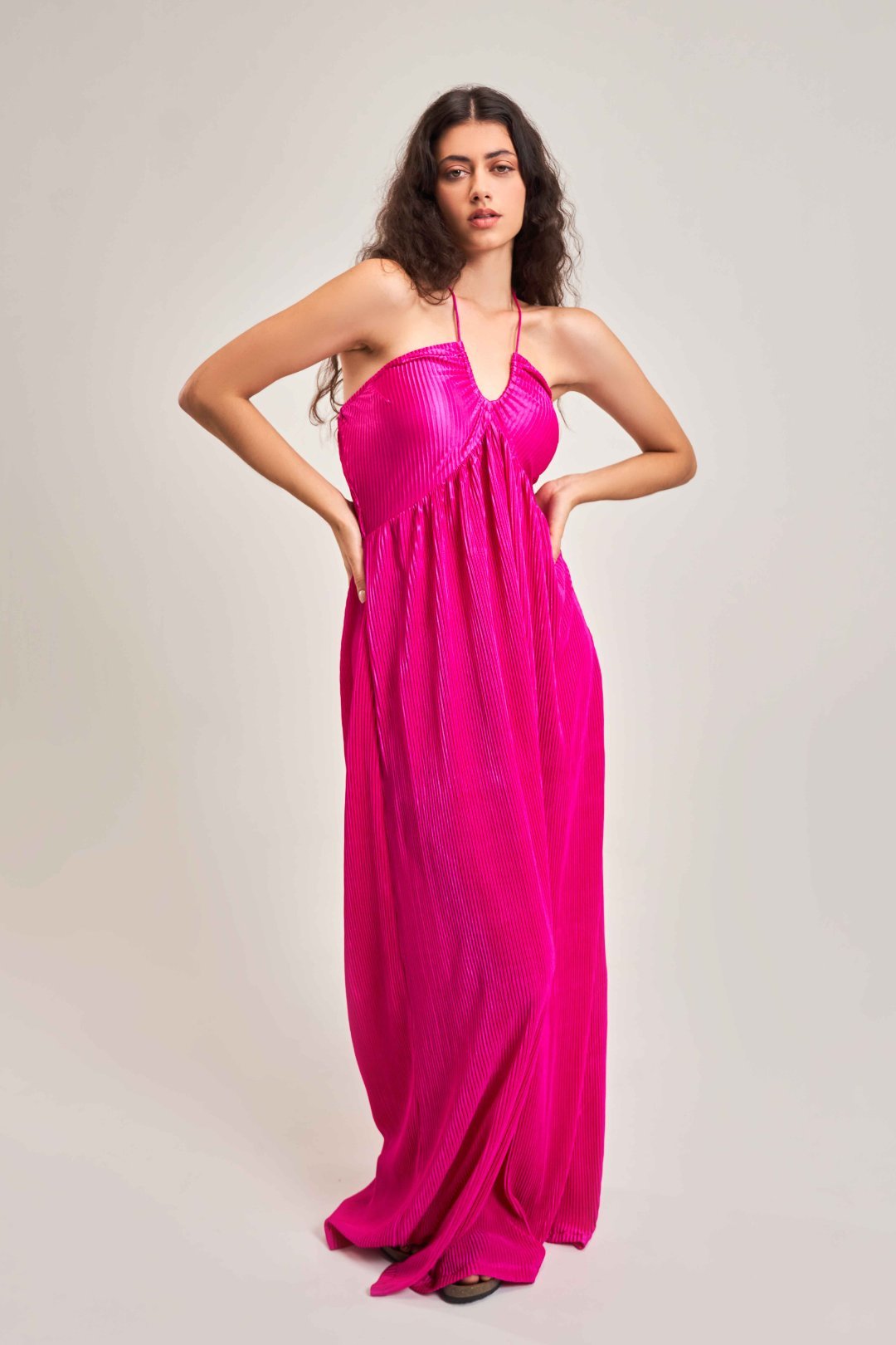 FUCHSIA DRAWSTRING DETAIL DRESS - Sotbella