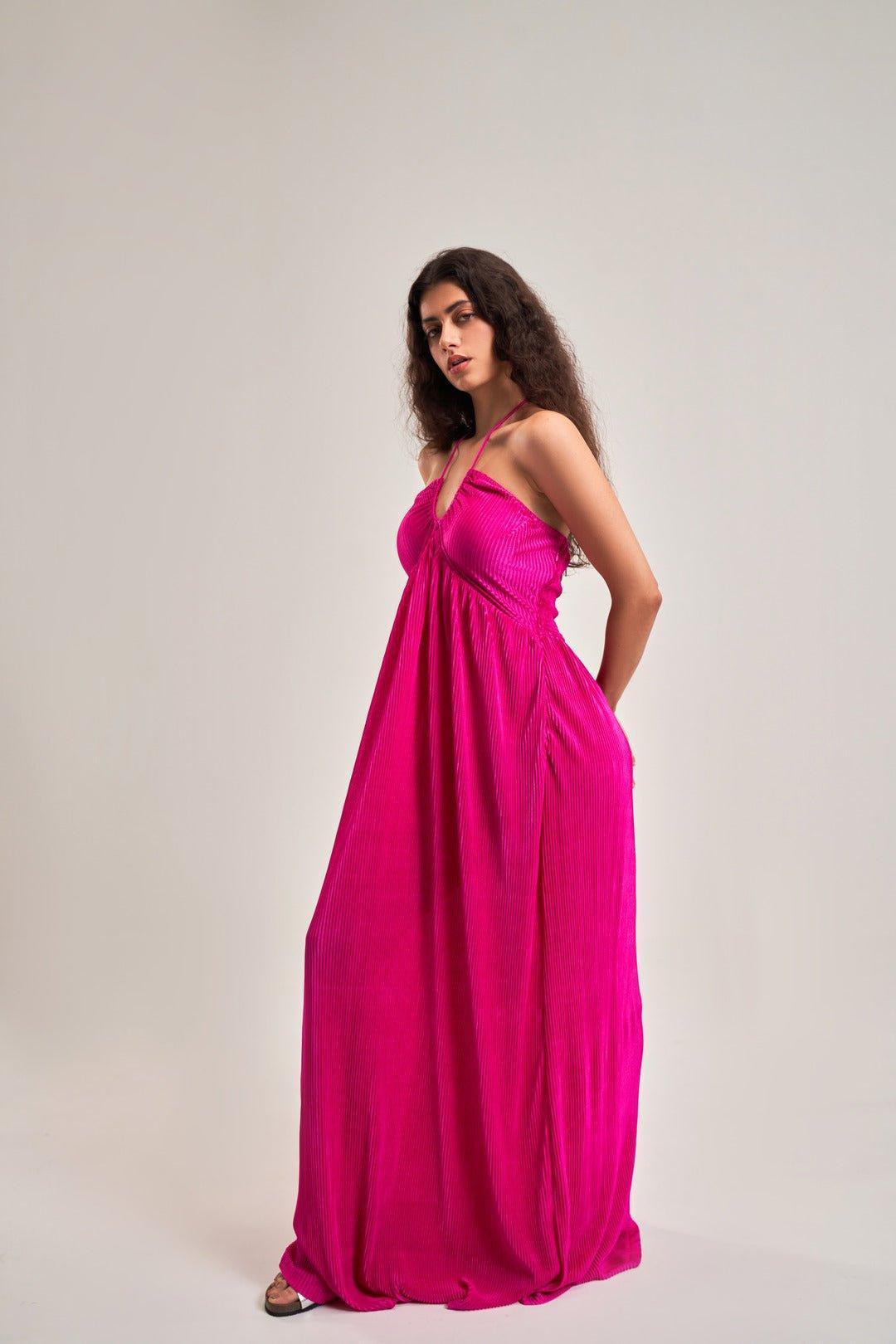 FUCHSIA DRAWSTRING DETAIL DRESS - Sotbella