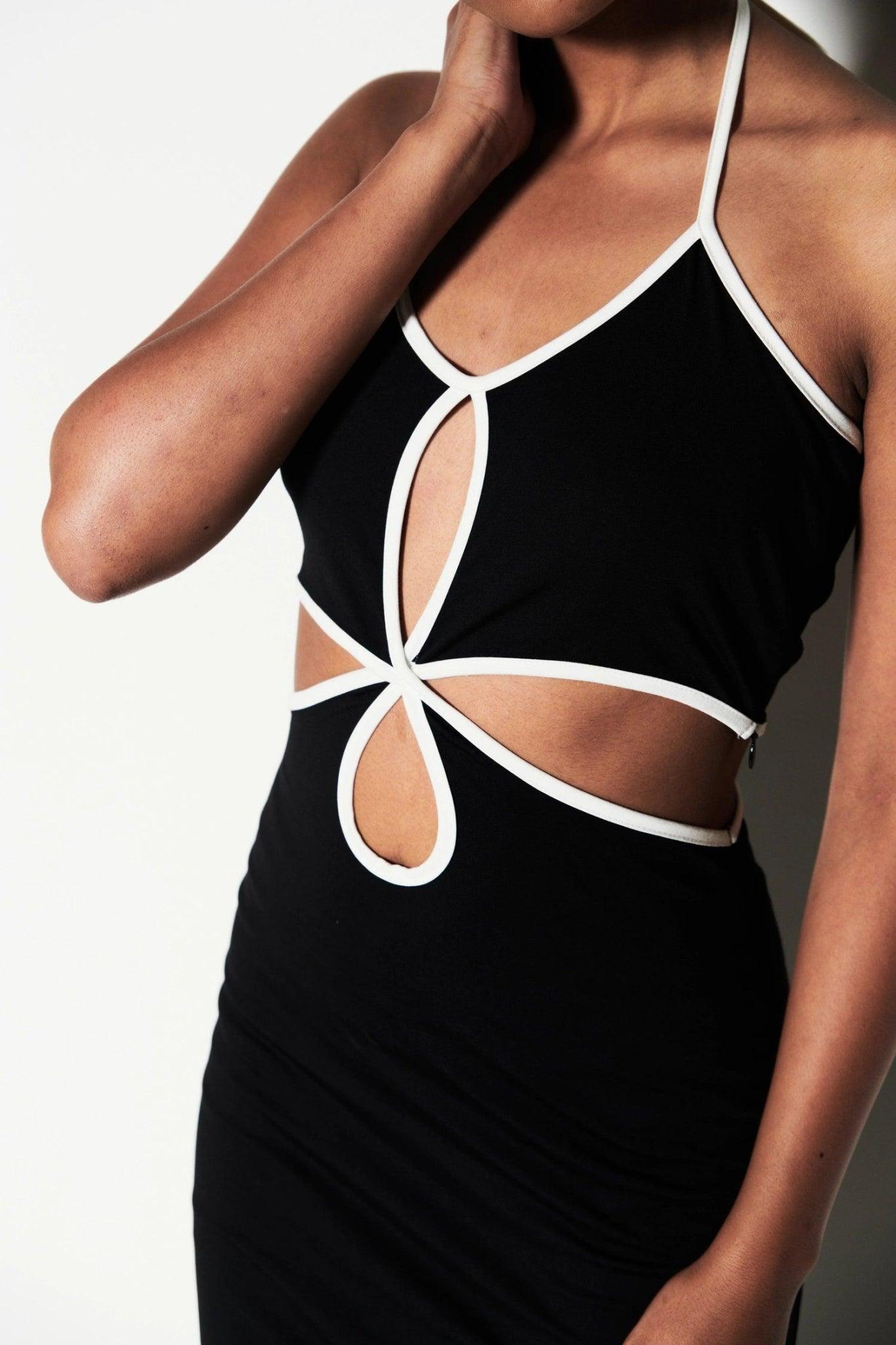 Halter Neck Cut Out Black Dress - Sotbella