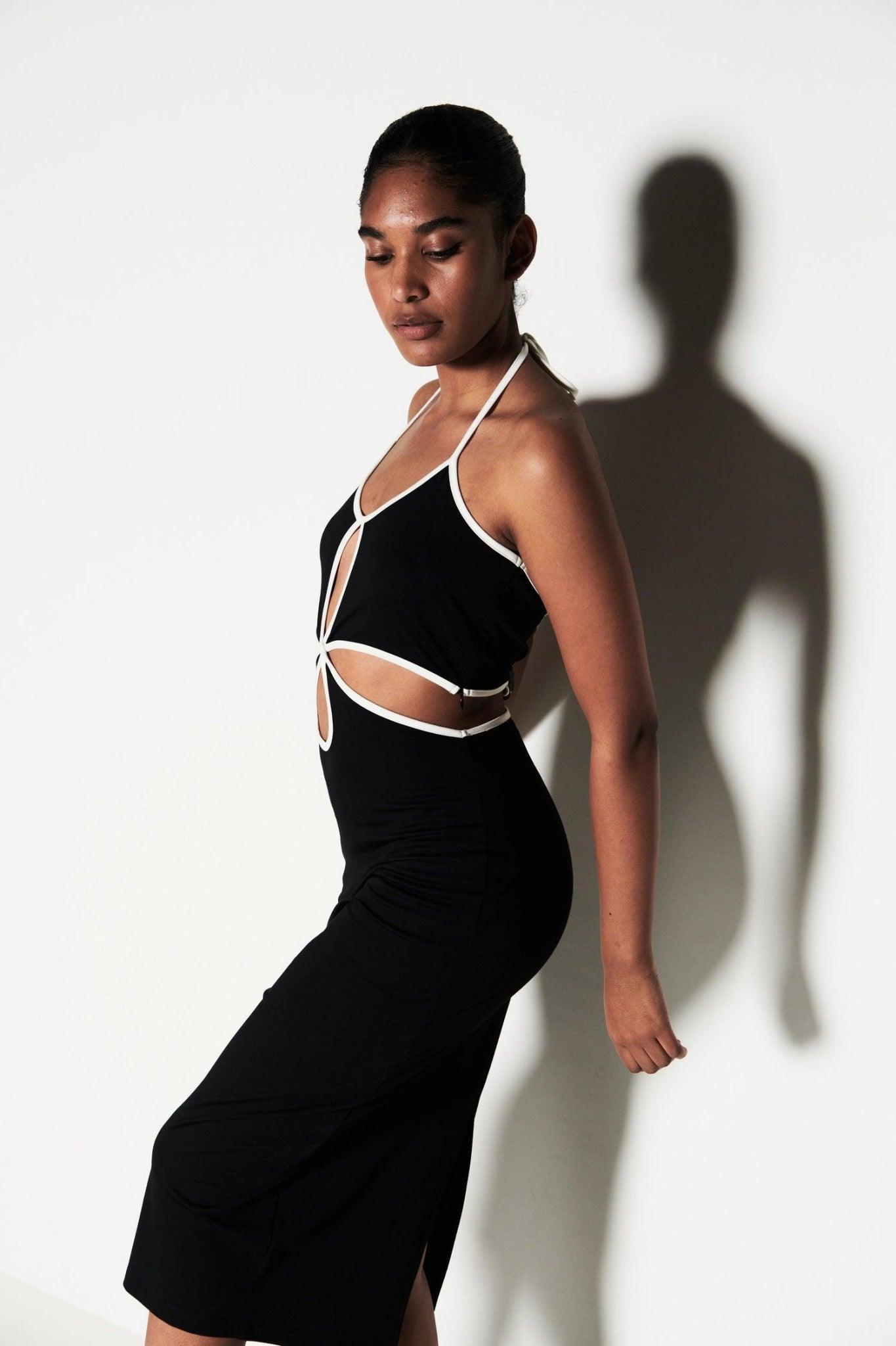 Halter Neck Cut Out Black Dress - Sotbella