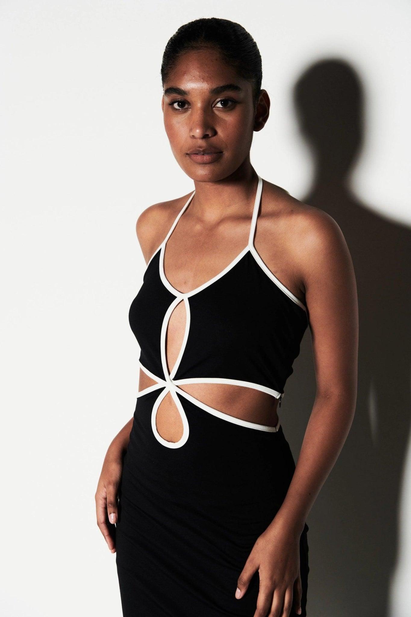 Halter Neck Cut Out Black Dress - Sotbella